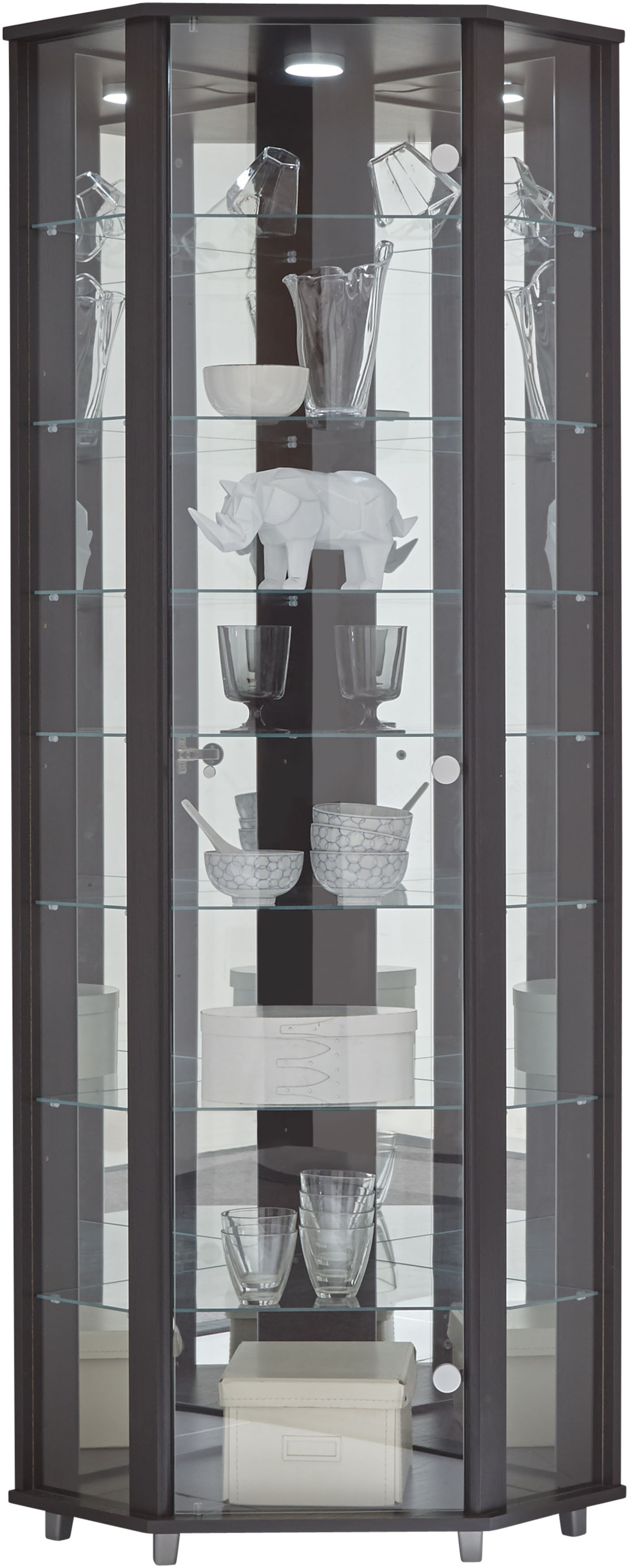 fif möbel Eckvitrine »TRIO Höhe ca. 172 cm, ink. Beleuchtung«, Eckvitrine/Glasvitrine 1x Glastür, perfekt für Sammler, Sammlervitrine