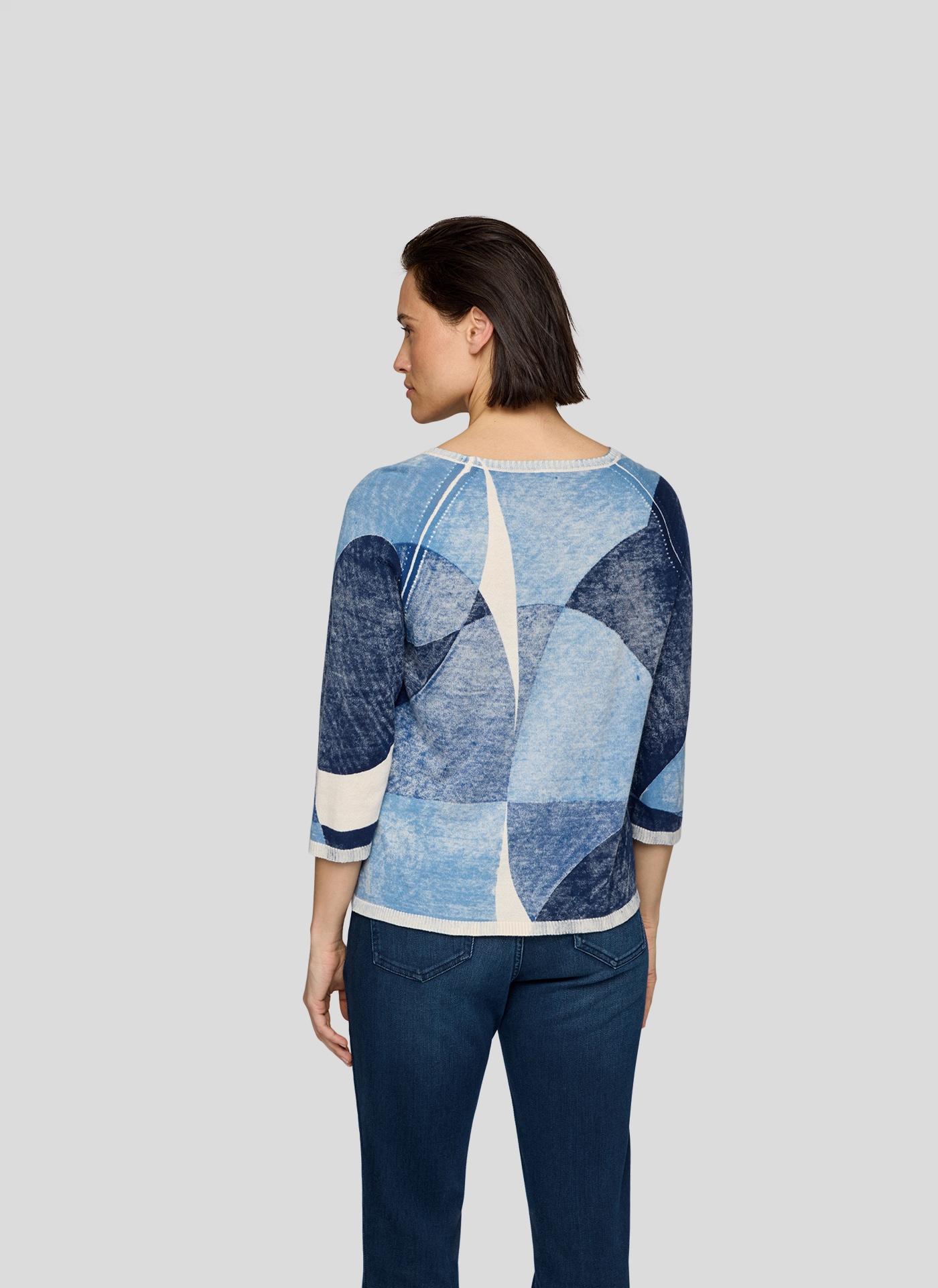 Rabe 3/4 Arm-Pullover mit Rundhalsausschnitt / Grafischer Print / Glitzer-Details