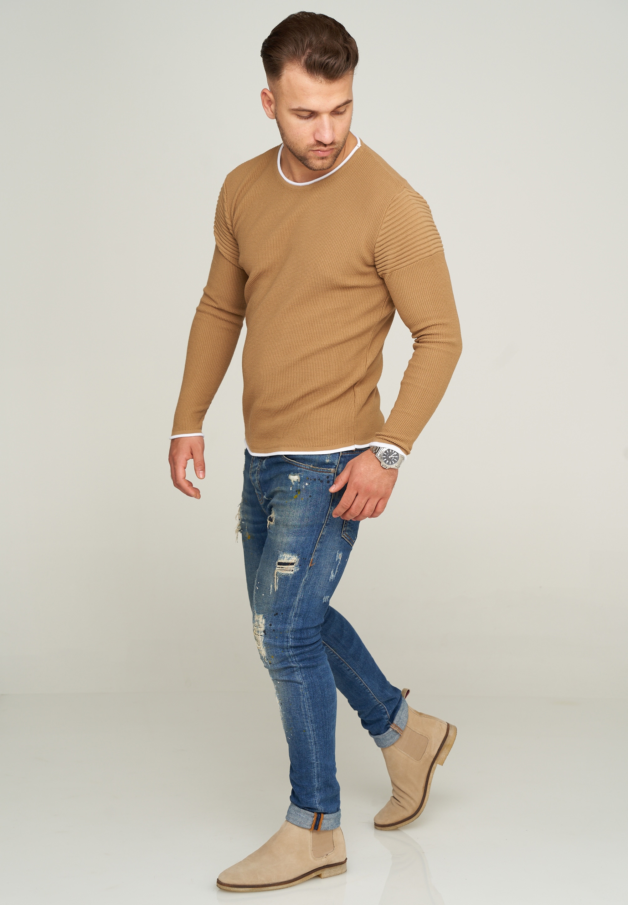 behype Strickpullover »MKLAYER57«, in trendiger Layer-Optik