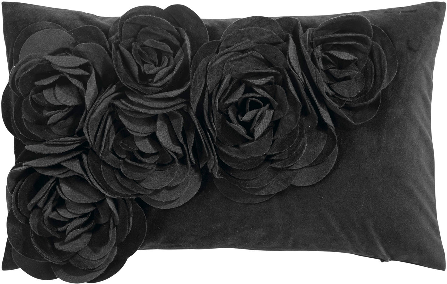 "Dekokissen PAD ""Floral"", schwarz (schwarz, unifarben), B:30cm L:50cm, Polyester, Dekokissen_Sitzkissen_Kissenhüllen, 3D"