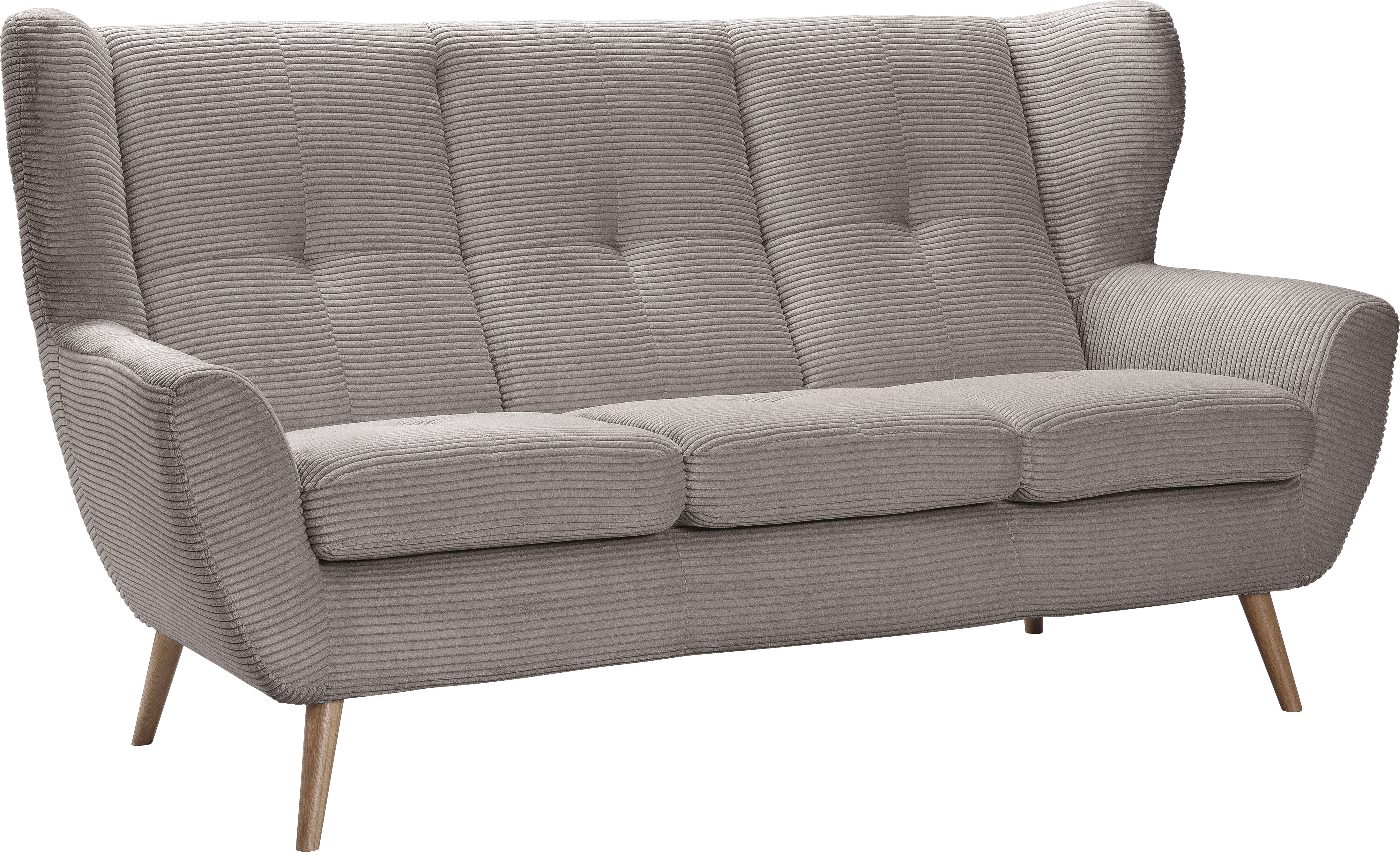 exxpo - sofa fashion 3-Sitzer "ALVESTA, Loungesofa, Küchensofa, hoher Sitzkomfort, Ohrenbackensofa" gemütliche Rückenlehne, mit Knopfheftung und hohen Holzfüßen, in Cord