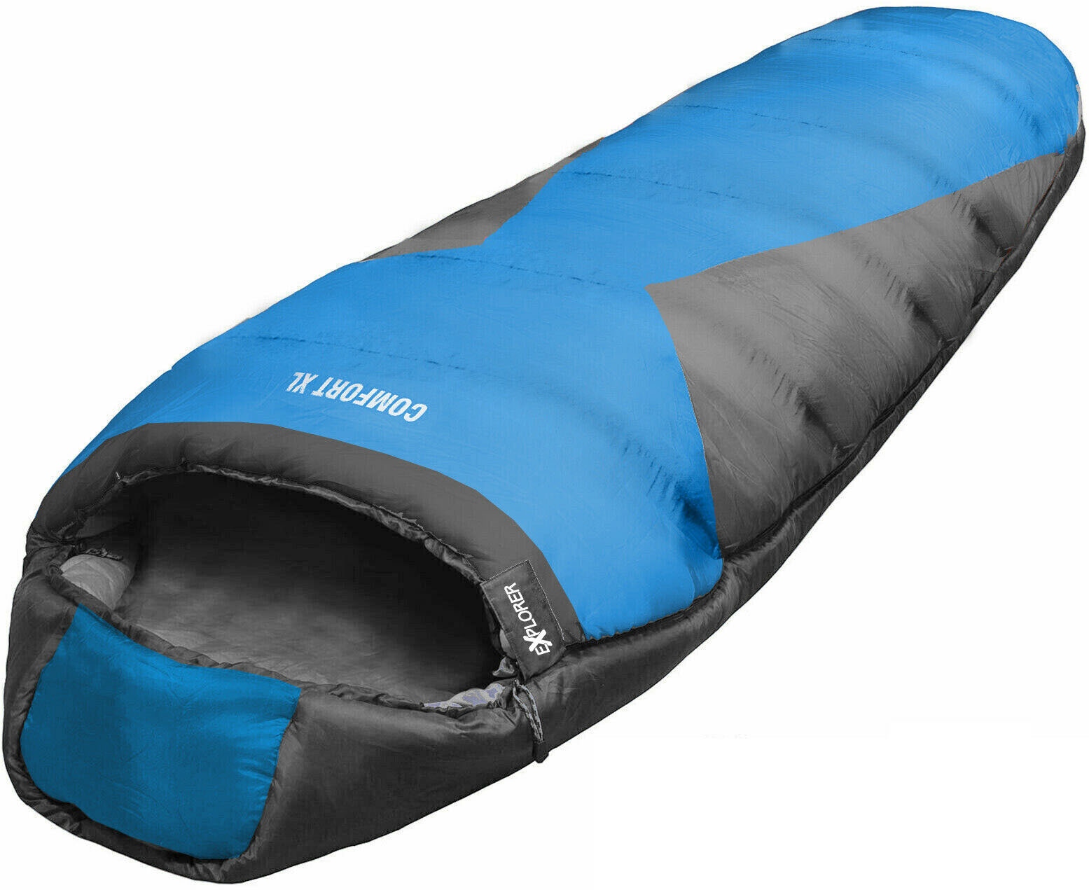 EXPLORER Mumienschlafsack "COMFORT Camping Schlafsack 230x85x70cm Outdoor extra breit", B/L: 85cm x 230cm, blau, Schlafsäcke, kombinierbar 2000g