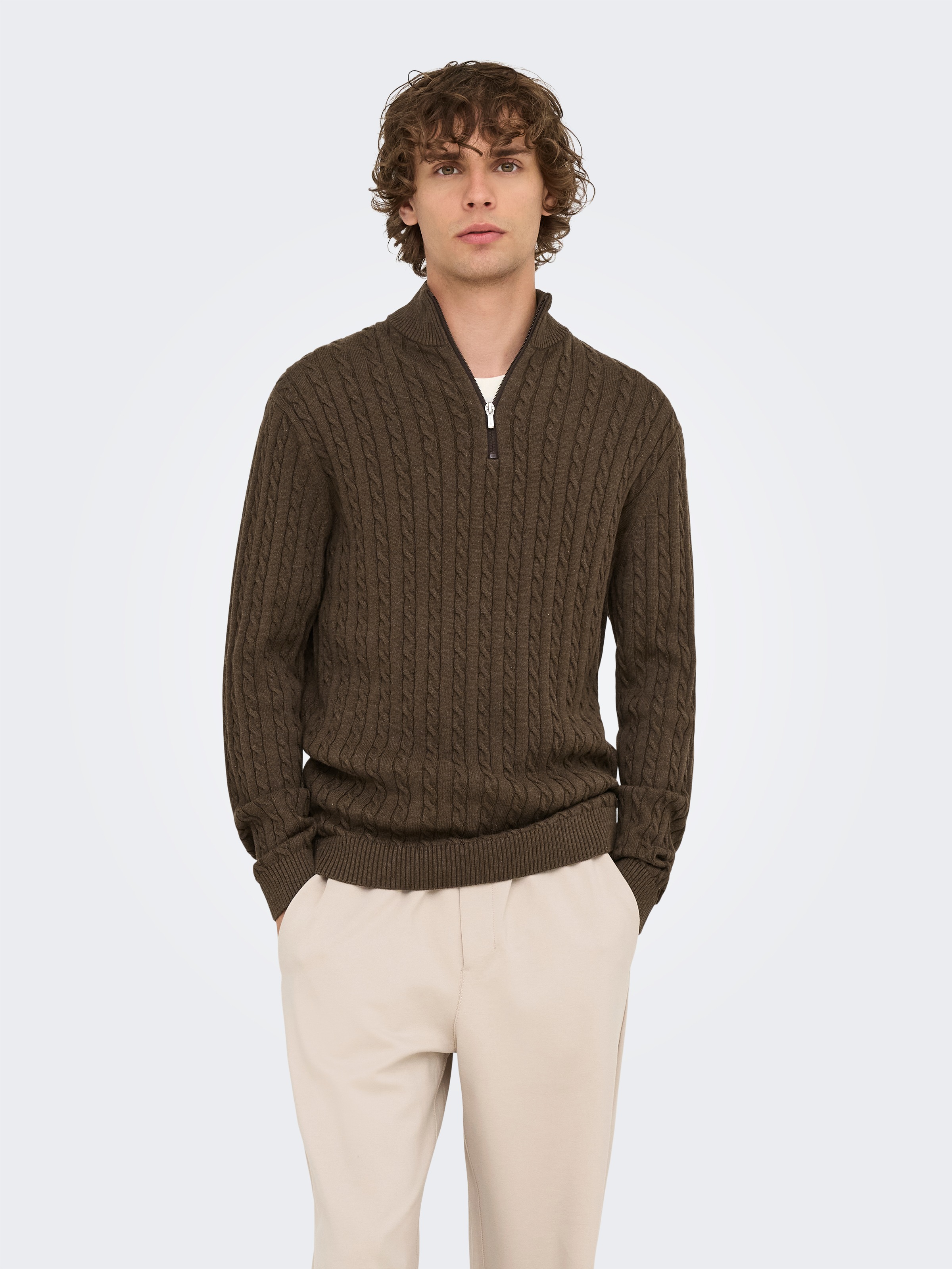 ONLY & SONS Troyer "ONSLOUI REG 12 CABEL HALF ZIP KNIT" günstig online kaufen