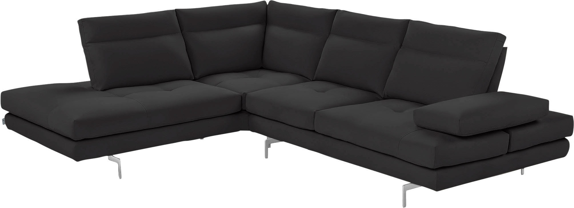 CALIA ITALIA Ecksofa "Toby Wing, B/T: 288/232 cm, Multifunktionssofa, Designsofa, L-Form" Sitztiefenverstellung und Armteilfunktion, Füße chrom glänzend