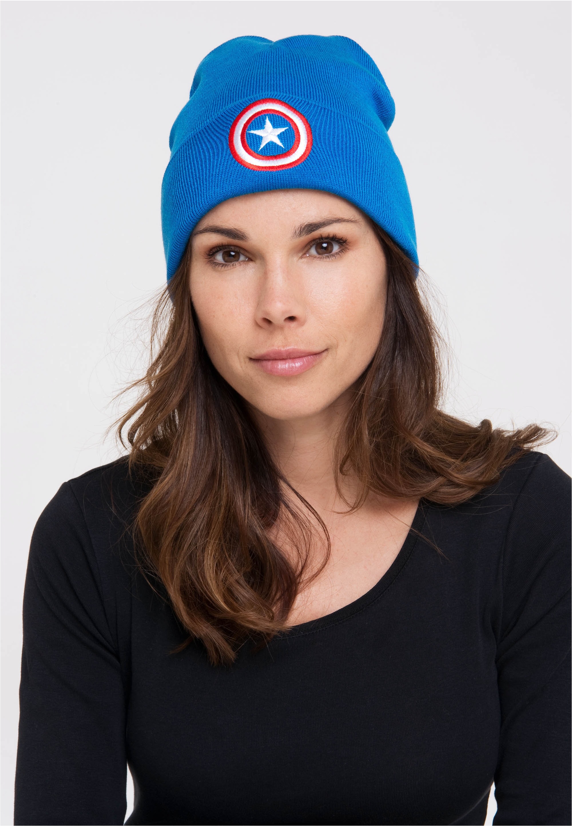 LOGOSHIRT Strickmütze »Captain America – Logo«, mit coolem Motiv