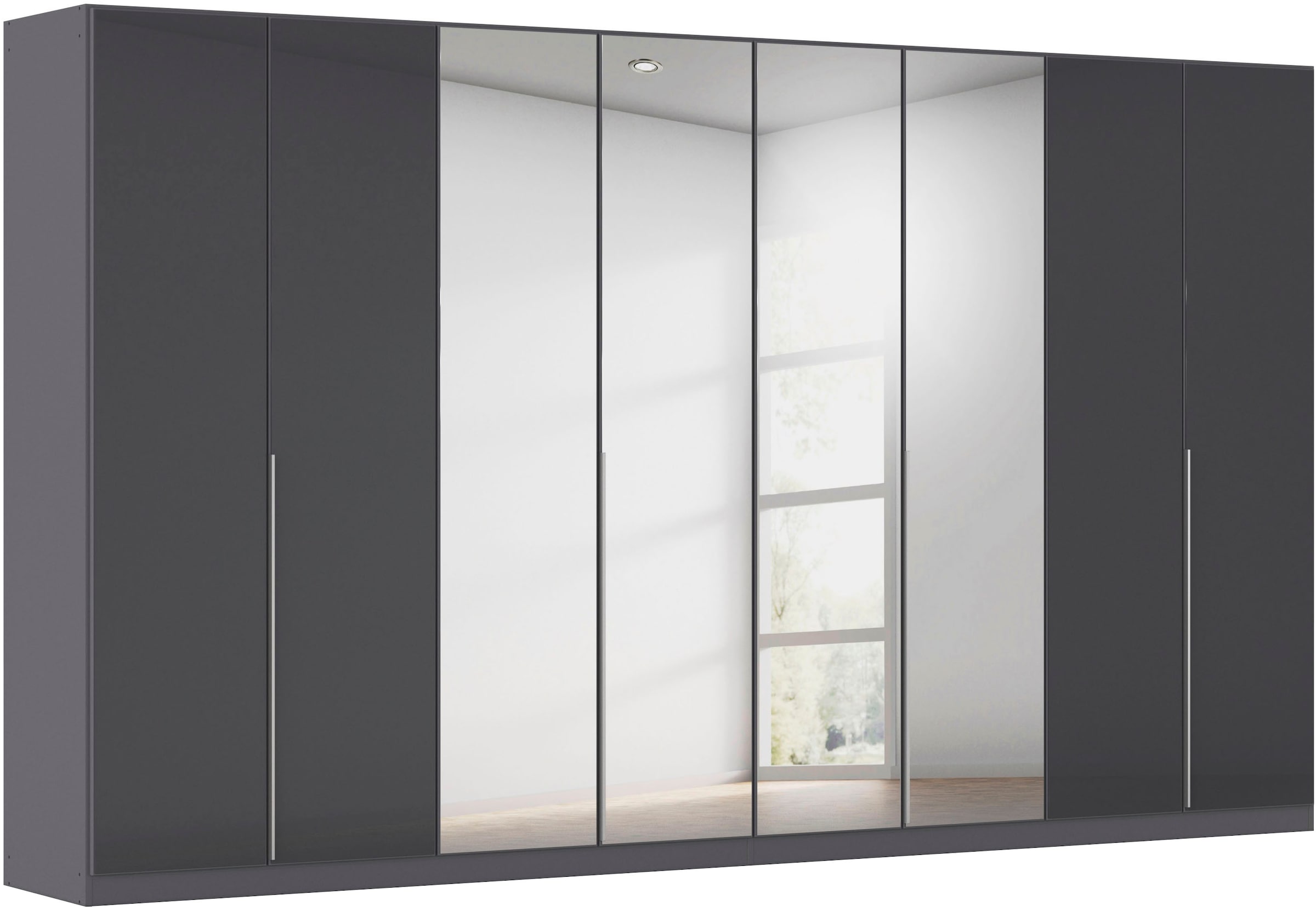 Drehtürenschrank OTTO HOME, B:360cm H:210cm T:54cmgraumetallic, glas basalt, Holzwerkstoff, Schränke, "Kleiderschrank Kleiderschränke Schrank