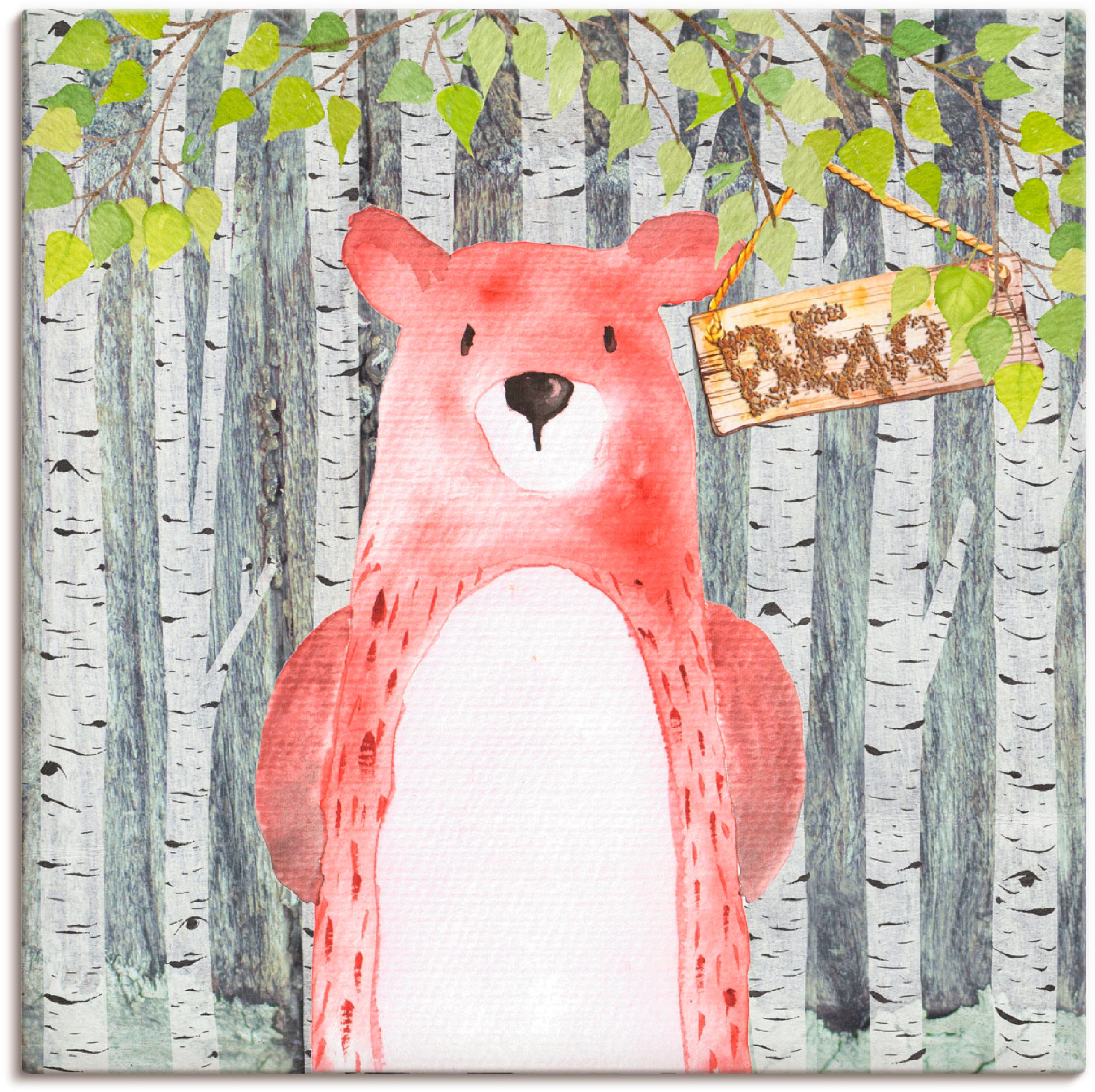 Black Friday Artland Wandbild »Waldfreunde- der lustige Bär«, Tiere, (1 St.),  als Alubild, Leinwandbild, Wandaufkleber oder Poster in versch. Größen |  BAUR