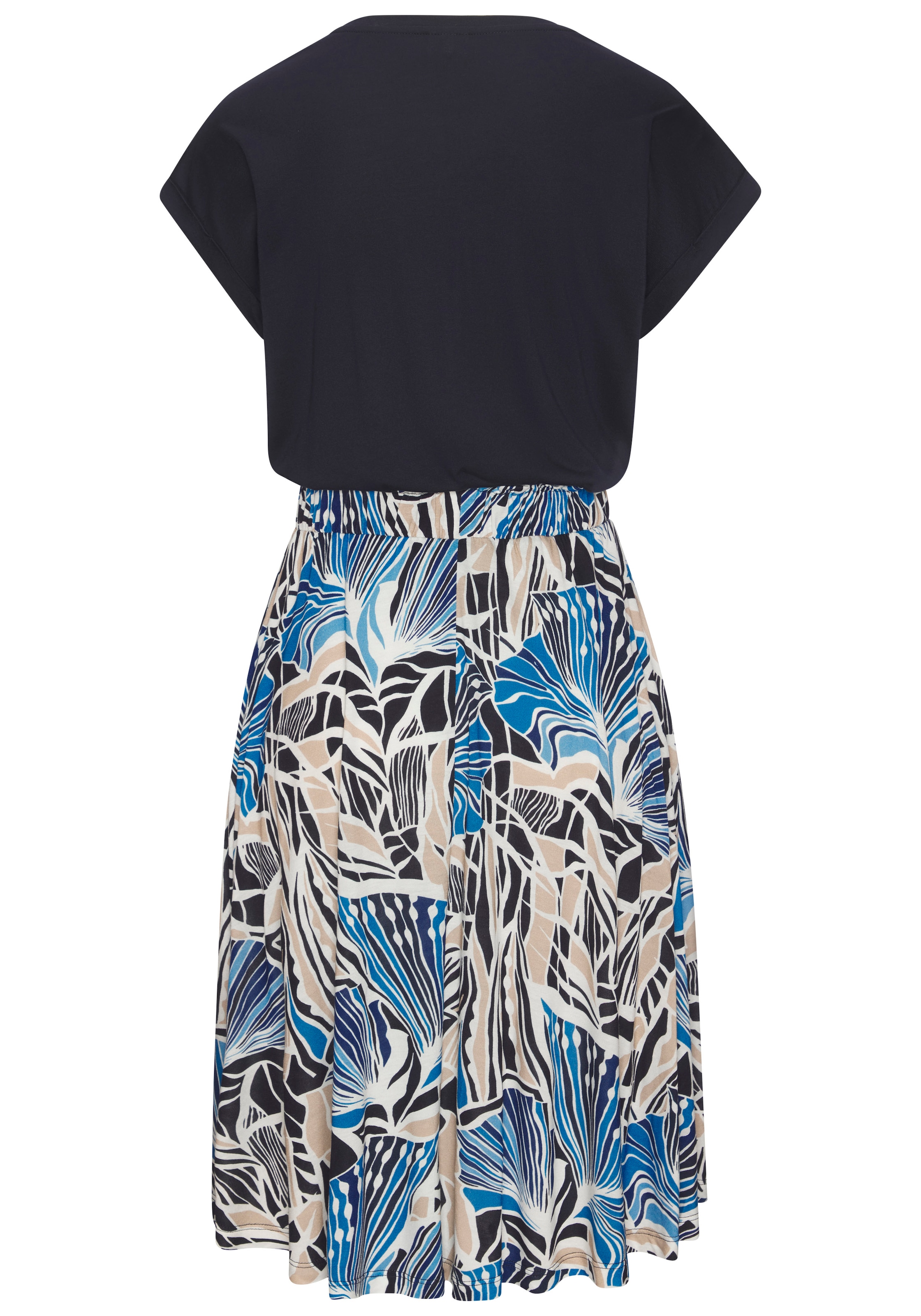 LASCANA Jerseykleid, mit Paperbag-Bund und bedrucktem Rock, kurzärmliges Sommerkleid