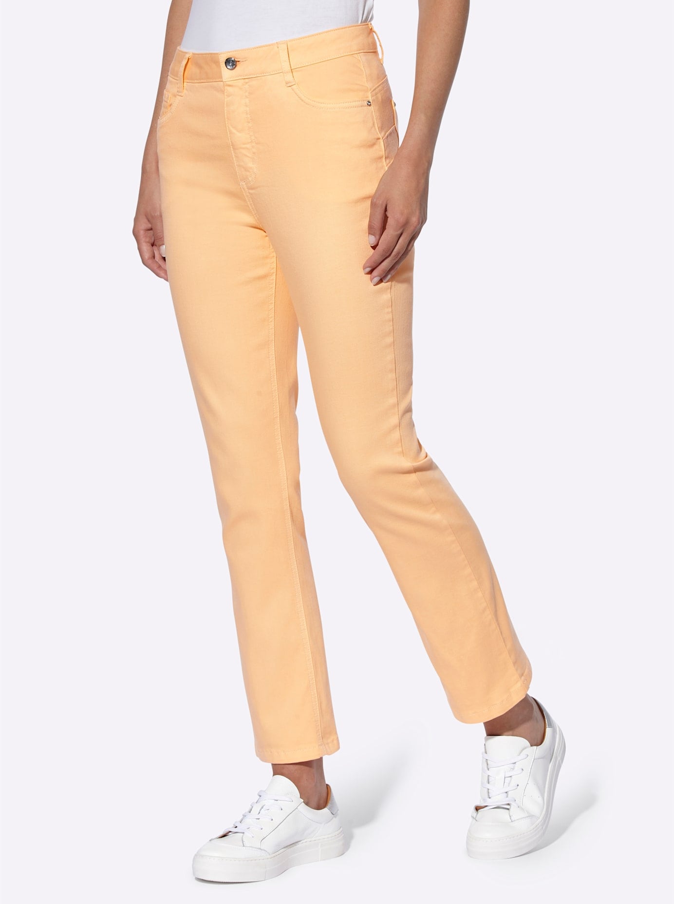 Push-up-Jeans HEINE, Damen, Gr. 44, Normalgrößen, rot (apricot), 56% Baumwolle, 19% Polyester, 14% Lyocell, 10% Viskose, 1% Elasthan, unifarben, 7/8-Länge, Jeans
