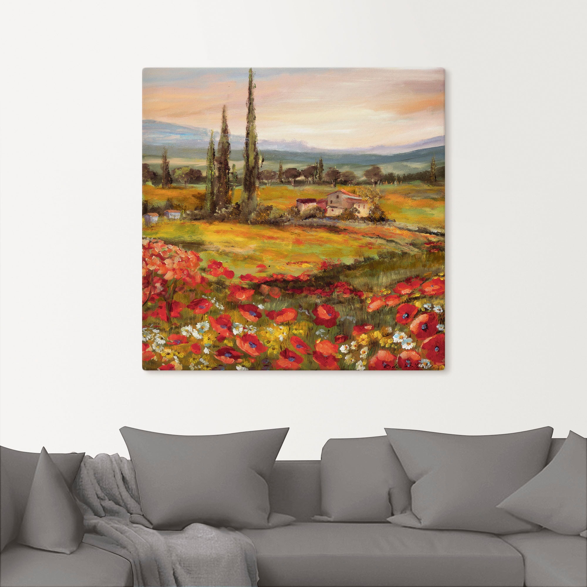 Artland Wandbild »Mohnblumen und Zypressen« Felder 1 Stk. tlg. auf Holzrahmen gespannt