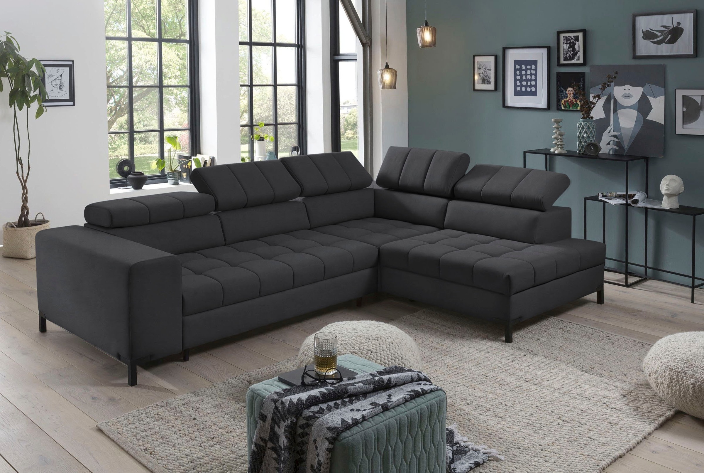 exxpo - sofa fashion Ecksofa »Bocco, hochwertige Verarbeitung, toller Sitzkomfort, bequem, L-Form«, wahlweise mit Bettfunktion u. Bettkasten, inkl. Kopfteilverstellung