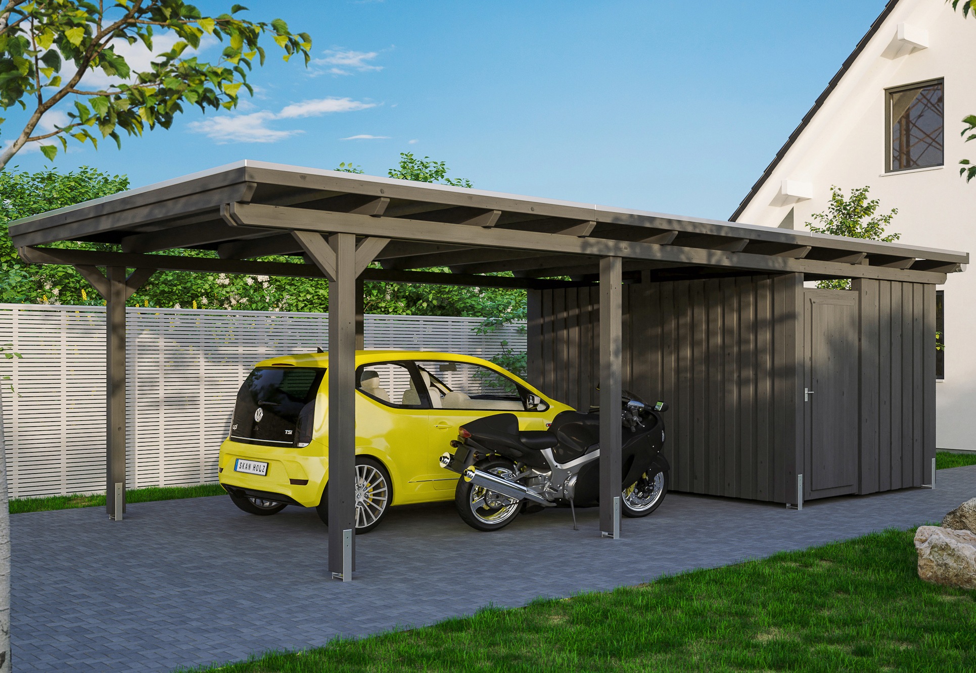 Skanholz Einzelcarport "Emsland" Leimholz 341 cm dunkelgrau