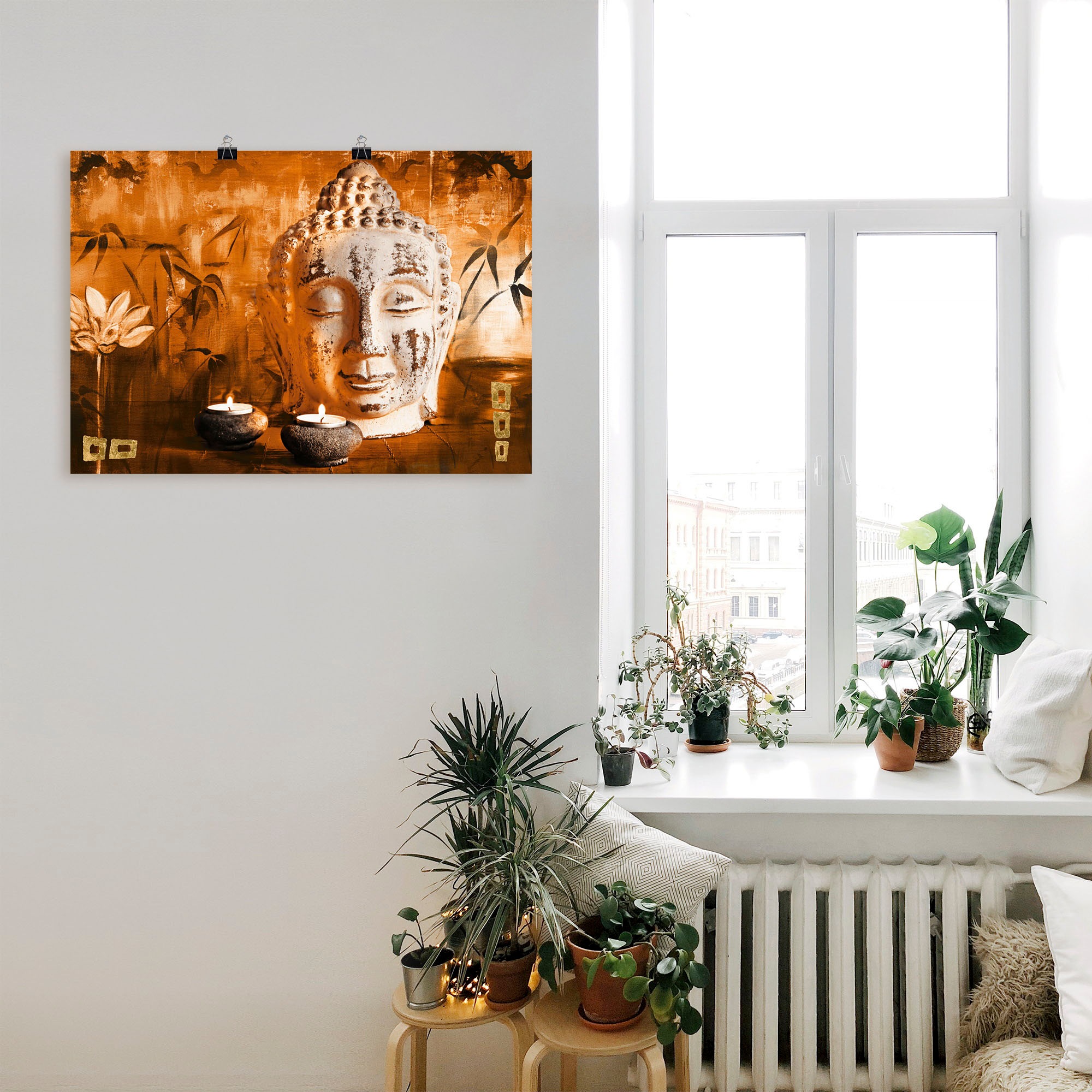 Artland Wandbild "Buddha mit Kerzen", Religion, (1 St.), als Leinwandbild, günstig online kaufen