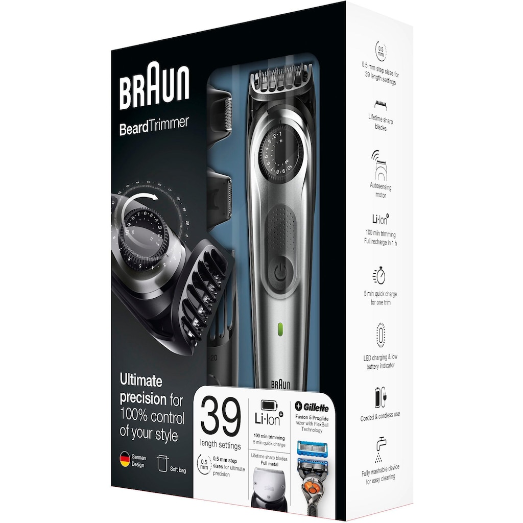 Braun Haar- und Bartschneider »BT7020«, 4 Aufsätze, mit Gratis Gillette Fusion5 ProGlide Rasierer