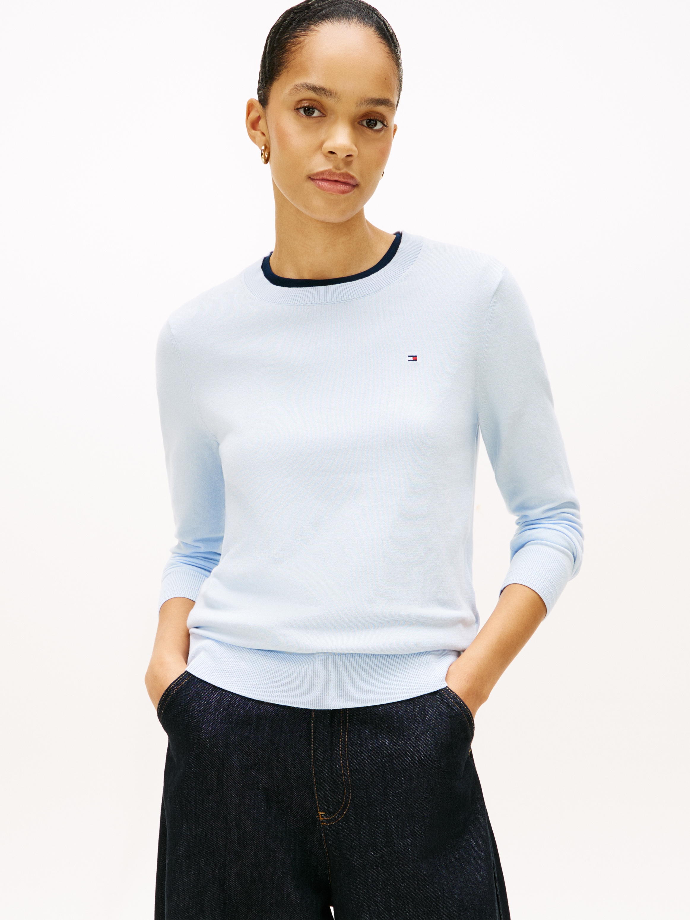 Tommy Hilfiger Rundhalspullover »CO JERSEY STITCH LS C-NK SWT«, mit Logostickerei