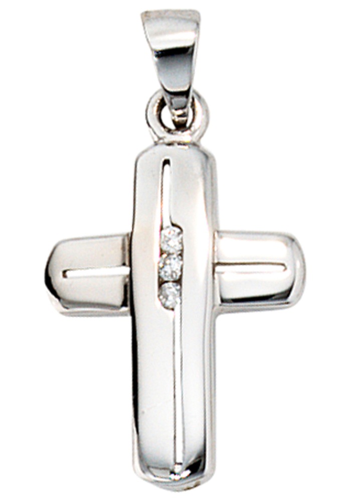JOBO Kreuzanhänger »Anhänger Kreuz« 585 Weißgold mit 3 Diamanten
