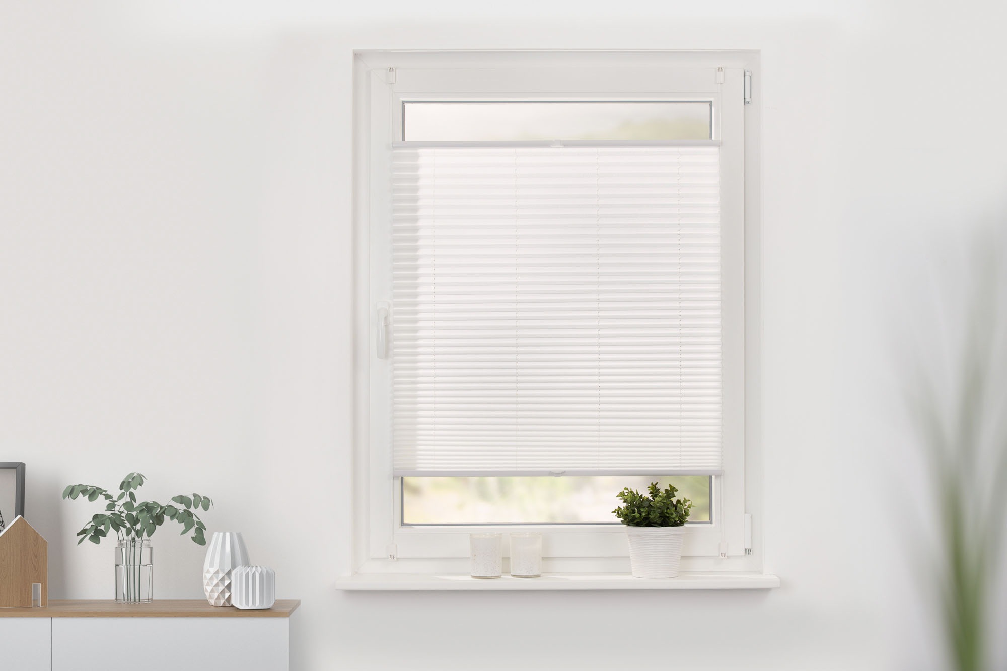Plissee, B:45cm H:130cm, weiß, LICHTBLICK ORIGINAL, Obermaterial: 100% Polyester, Badezimmer, Plissees, "Klemmfix", Faltenstore