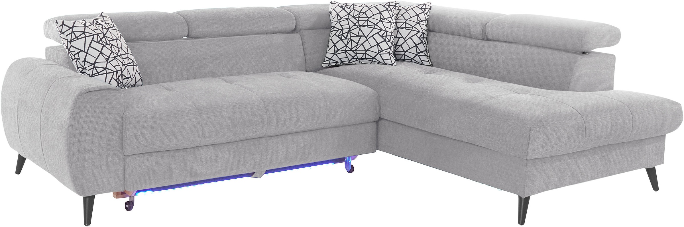 COTTA Ecksofa »Mia L-Form mit 3 Zierkissen«, wahlweise mit Bettfunktion, Bettkasten, Beleuchtung & Wireless-Charger