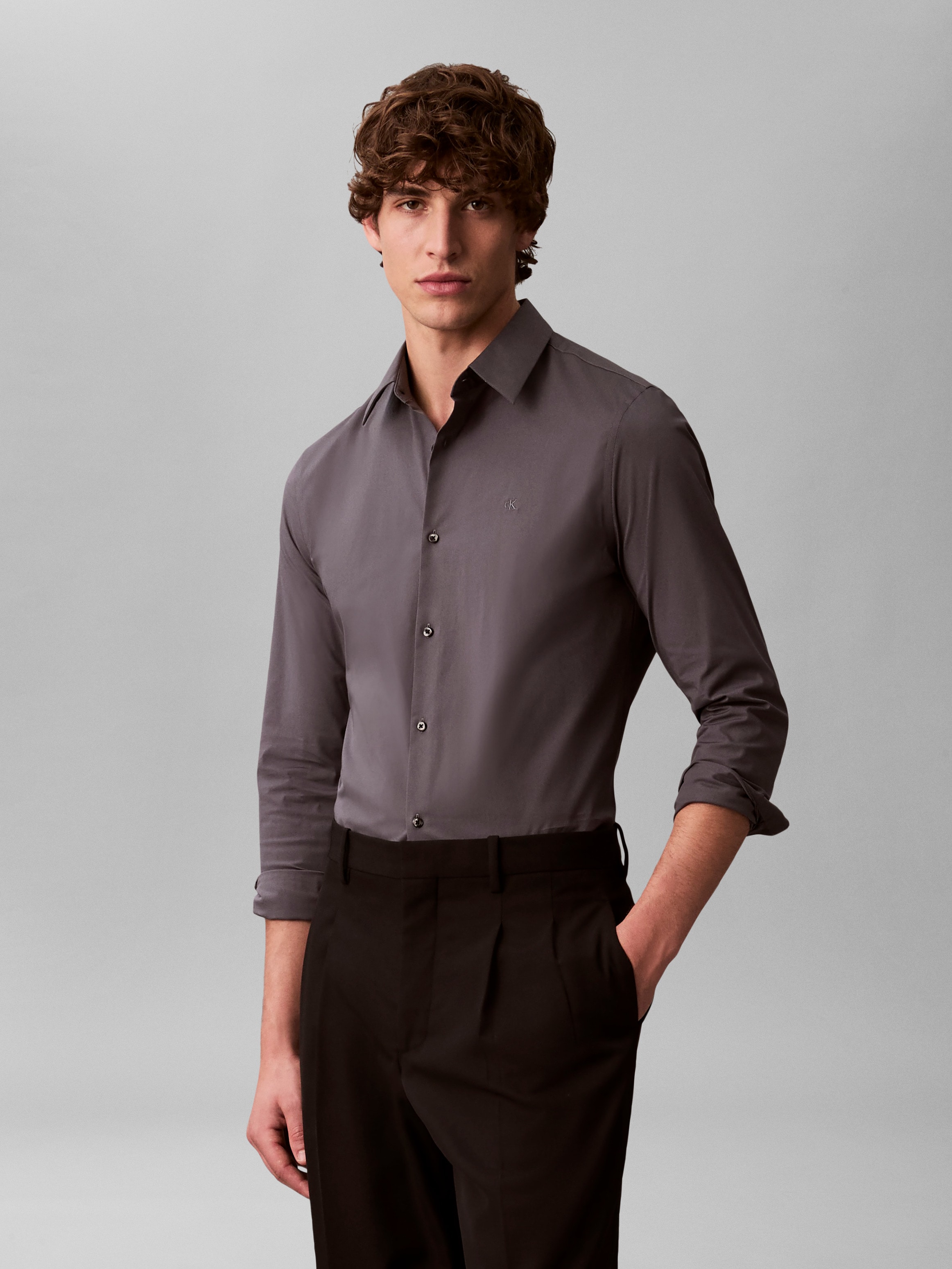 Calvin Klein Langarmhemd "LONG SLEEVE SOLID STRETCH SLIM SHIRT" slim fit, i günstig online kaufen