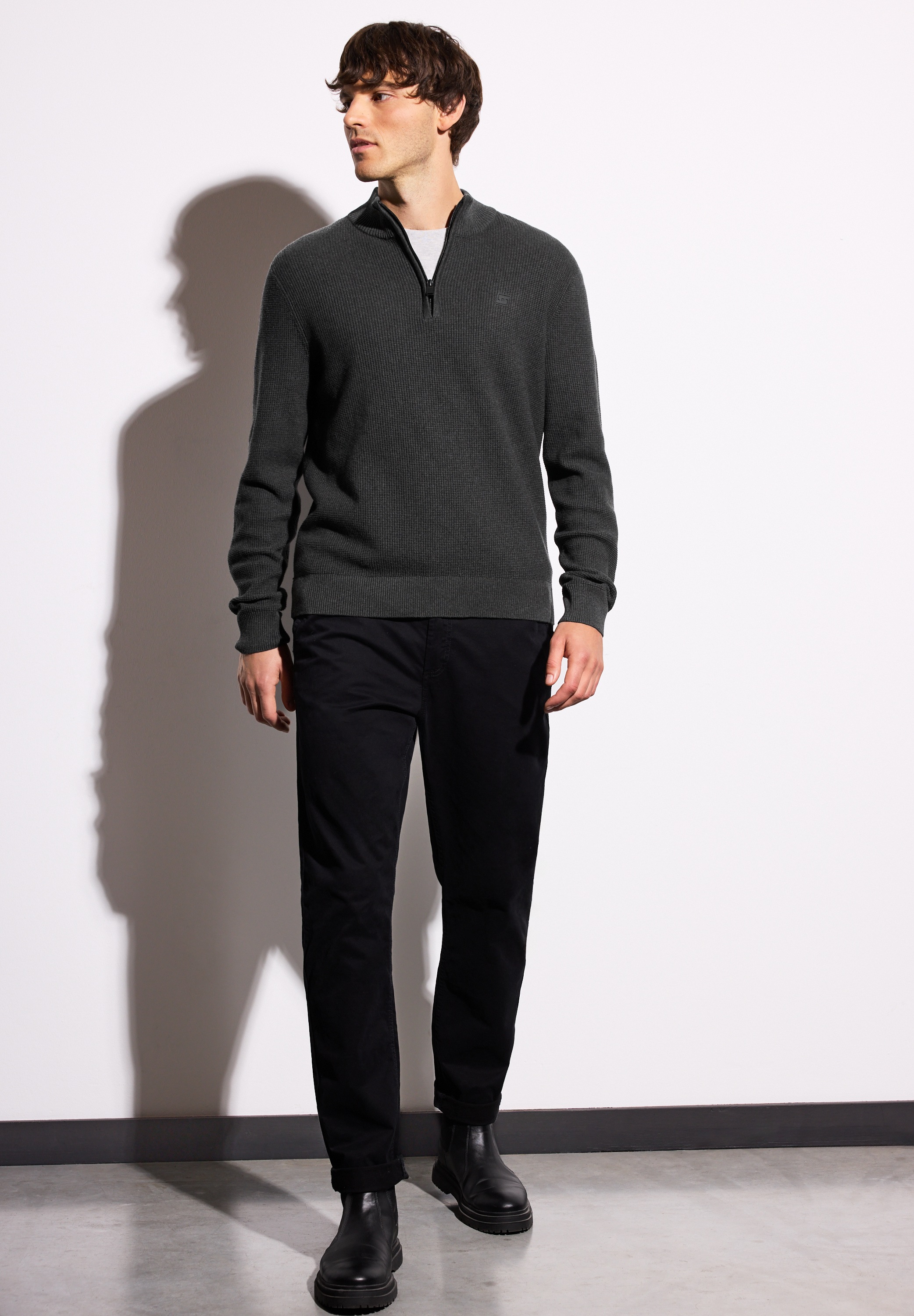 STREET ONE MEN Strickpullover, aus reiner Baumwolle