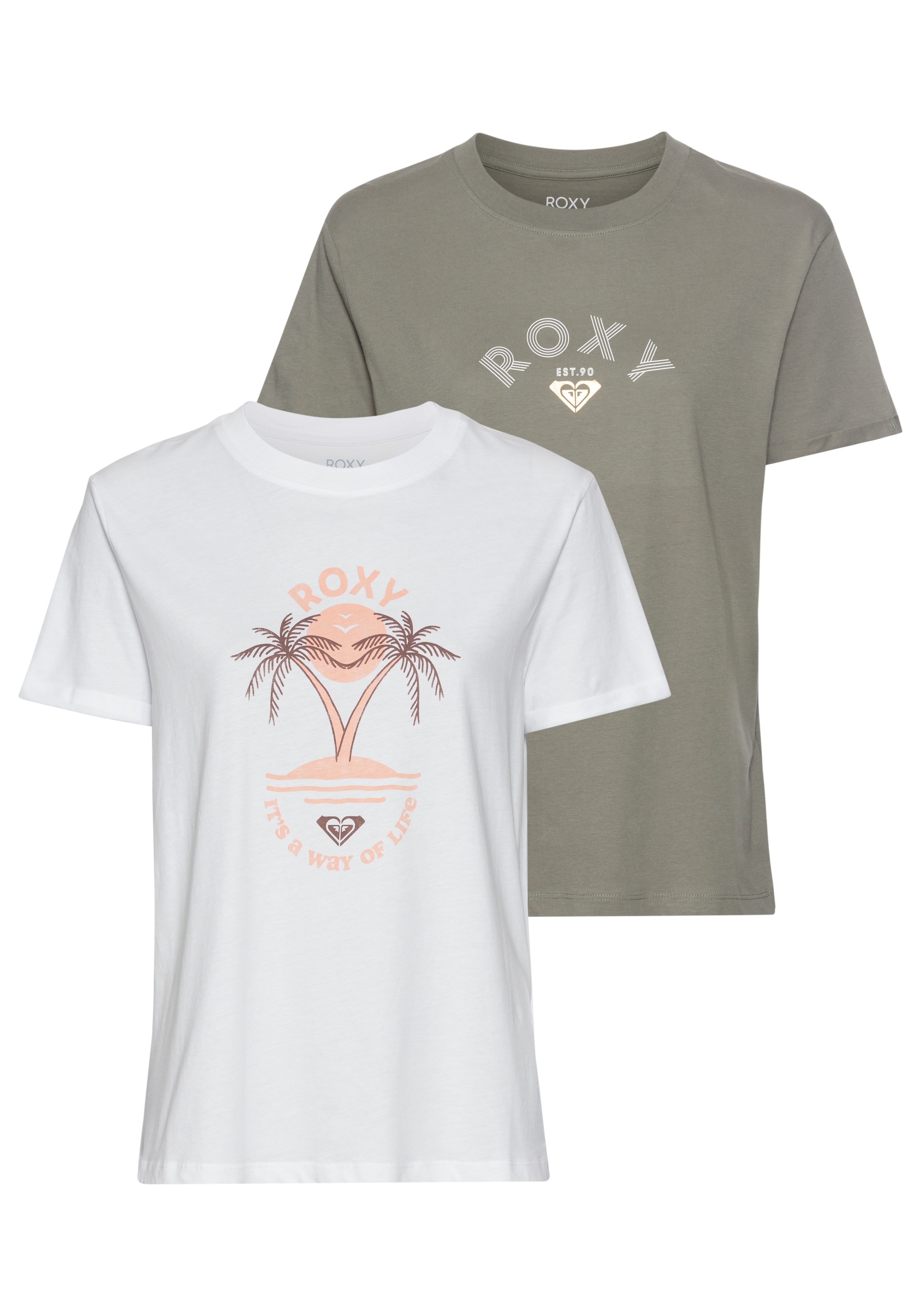 Roxy T-Shirt "PACK SPARKLE EVENING BG" Packung, Doppelpack, 2 Stk. 2er-Pack, mit Rundhalsausschnitt, aus Baumwolle, pflegeleicht