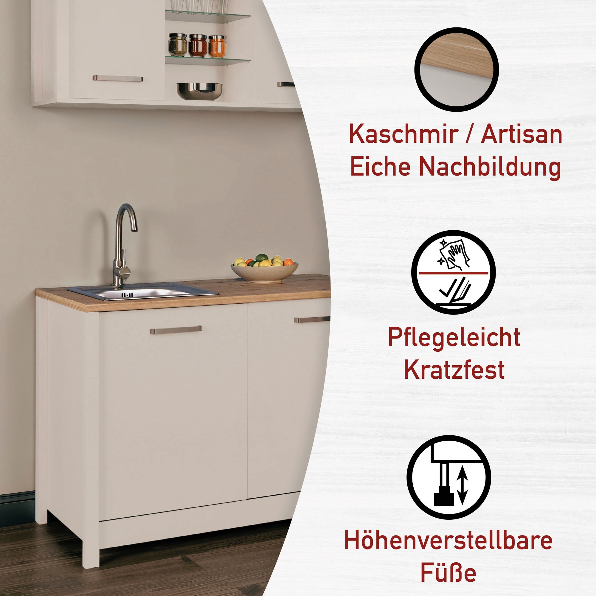 Inter Link Küchenzeile »Pienza, Einbauküche, Küchenblock, Küchenmodul, Kompaktküche« Ohne E-Geräte für Spülmaschine Kochfeld Backofen Kühlschrank B: 300 cm
