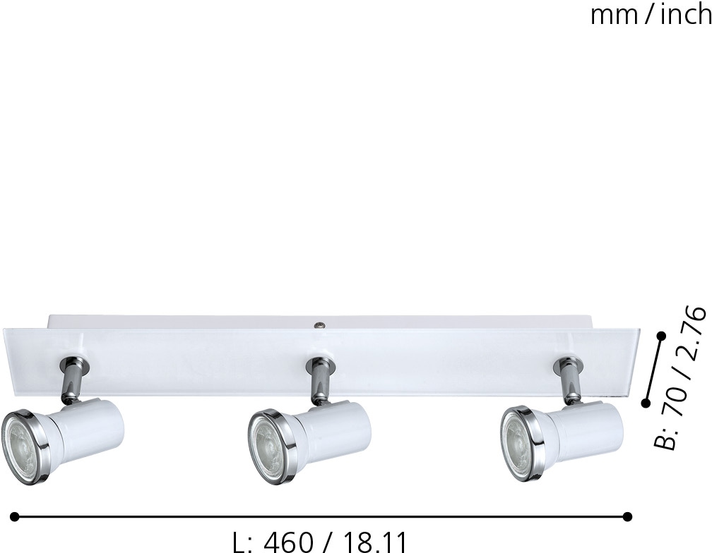 EGLO Deckenspot »TAMARA 1 Deckenstrahler, Stahl und Glas, GU10, IP44, Badezimmerlampe« GU10 Warmweiß Spot, L46 x B7 cm, weiß, chrom, 3X2,8W inkl.