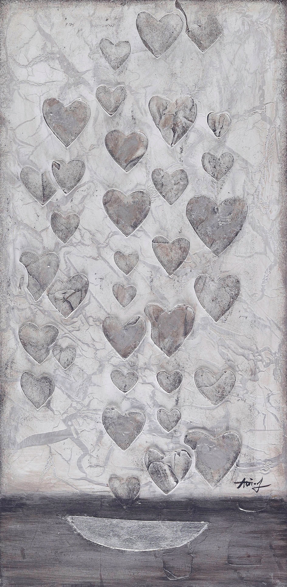 Bönninghoff Ölbild "Ölgemälde handarbeit HERZEN 40x80 cm – Wandbild Kunst Deko modern" Herz Herzen 1 Stk. tlg. handgefertigt, jedes Bild ein Unikat