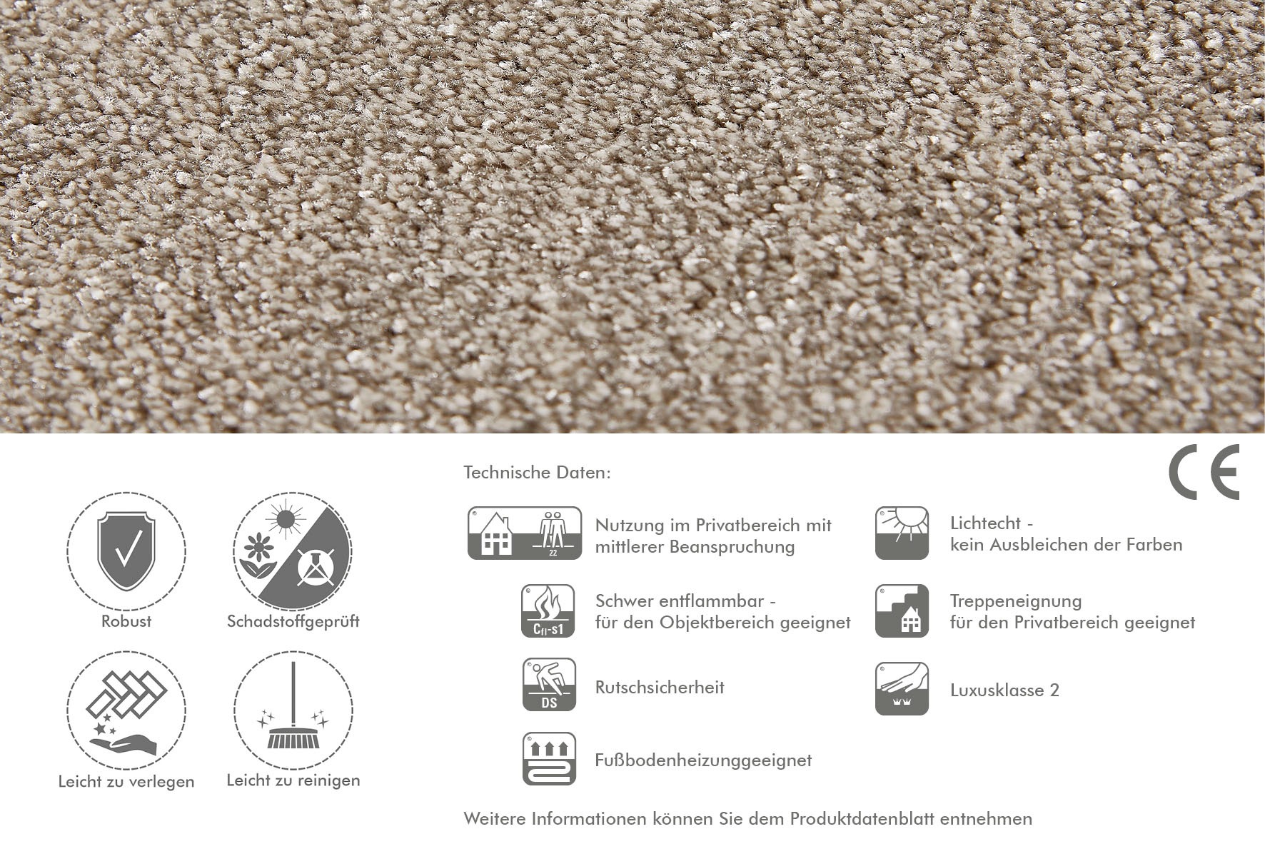 Andiamo Teppichboden »Veronay, Velours, Made in Belgium«, rechteckig, 6 mm Höhe, Uni Farben, Breite 400 cm oder 500 cm, strapazierfähig, pflegeleicht