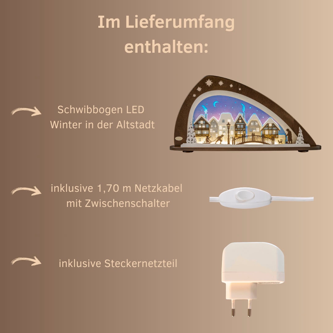 Weigla Lichterbogen »LED Winter in der Altstadt, moderner Schwibbogen aus Holz & Acrylglas«, Erzgebirge garantiert, Weihnachtsdeko Innen, Weihnachtsbeleuchtung