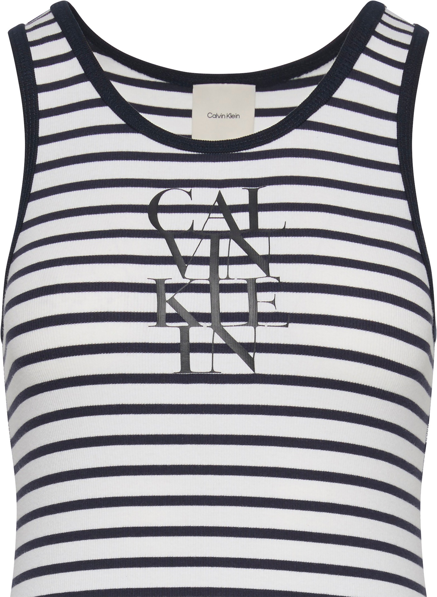 Calvin Klein Jeans Jerseykleid »COTTON RIB STRIPE SL DRESS«, Mit tiefem Rundhalsausschnitt