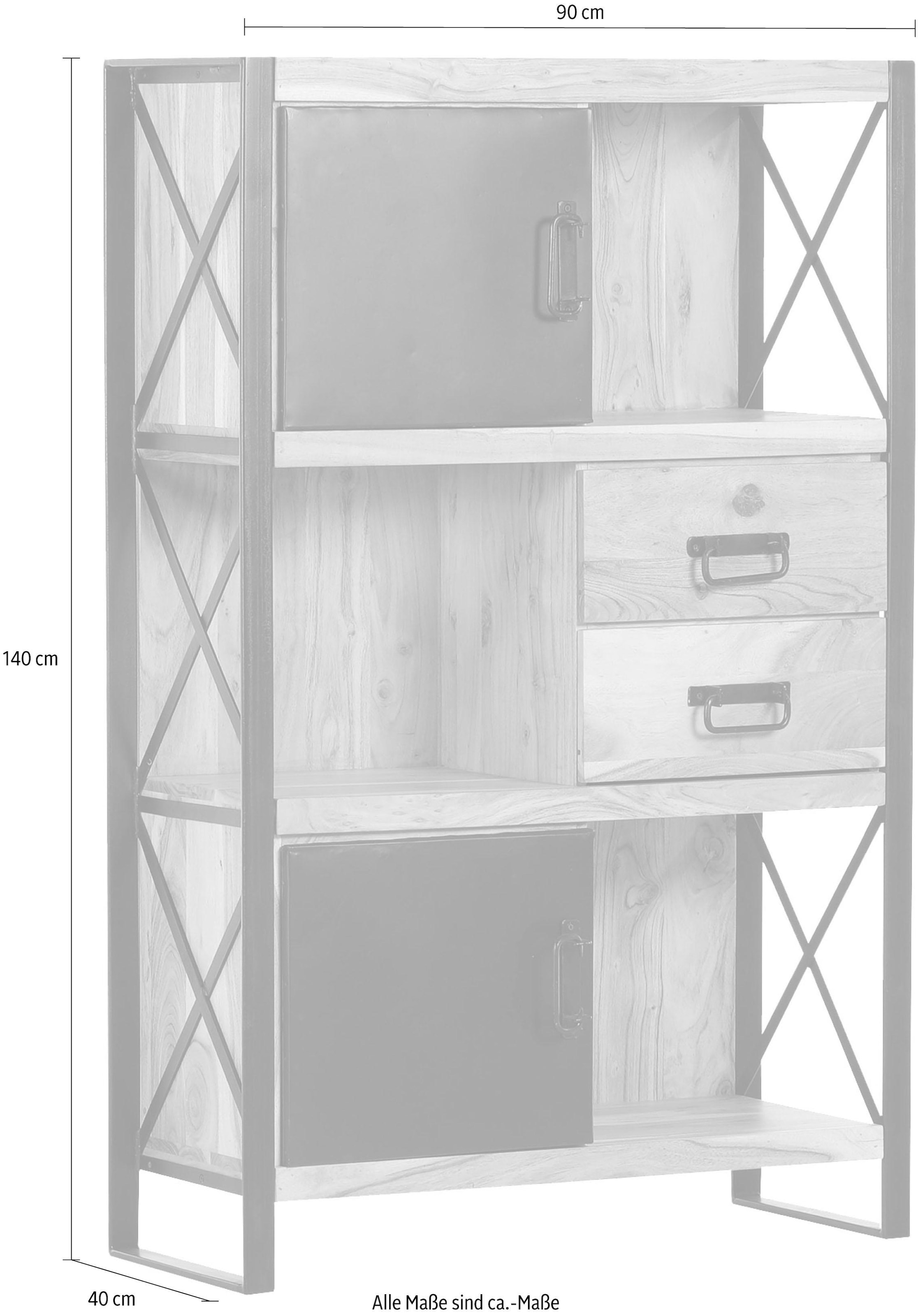 Akazienholz massivem | »Downtown«, Factory Stauraumschrank mit Gutmann BAUR Metallrahmen aus
