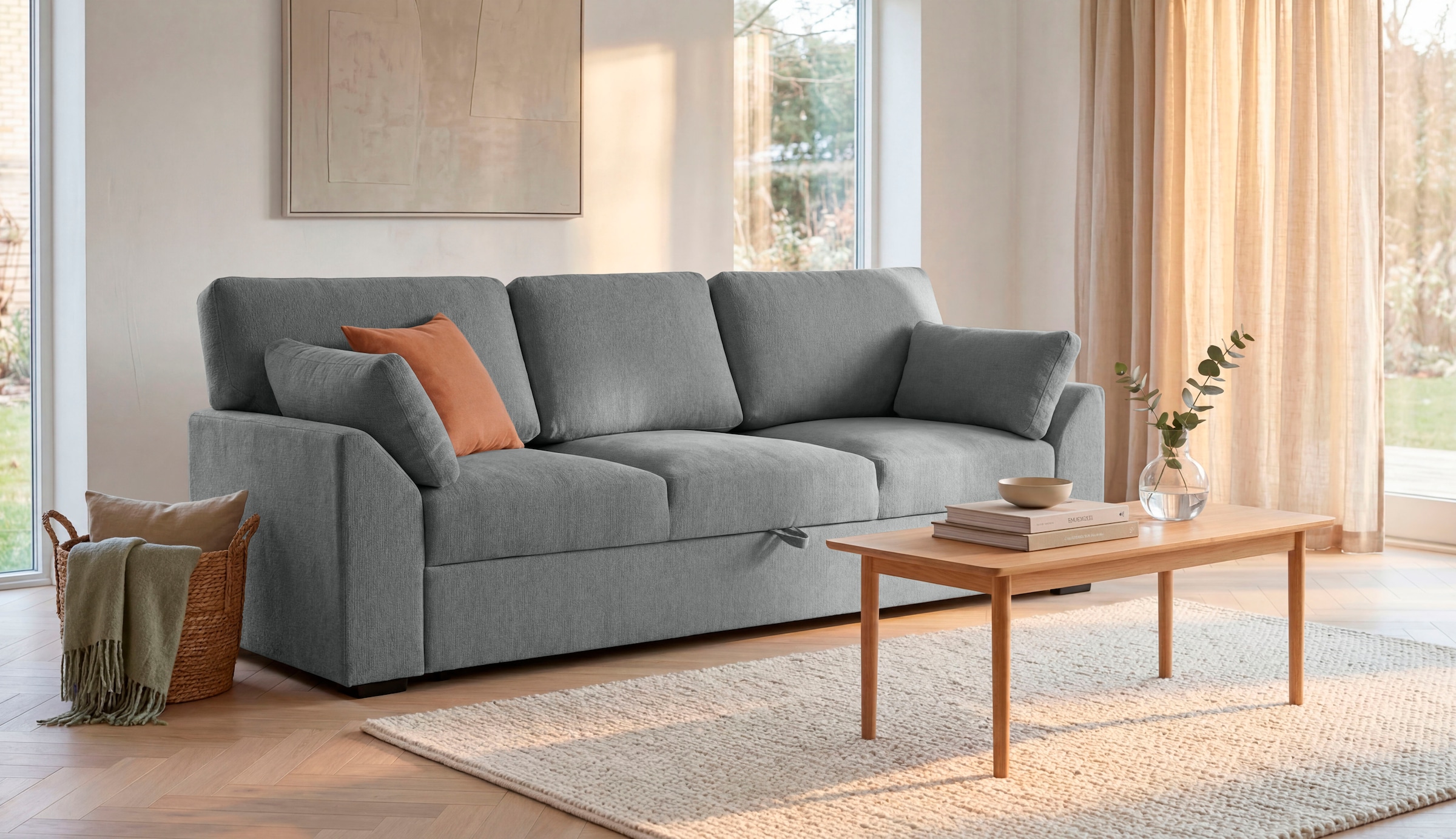 OTTO home 3-Sitzer "Citry" Breite 233 cm, Chenille, mit Bettfunktion, Liegefläche 144x190 cm