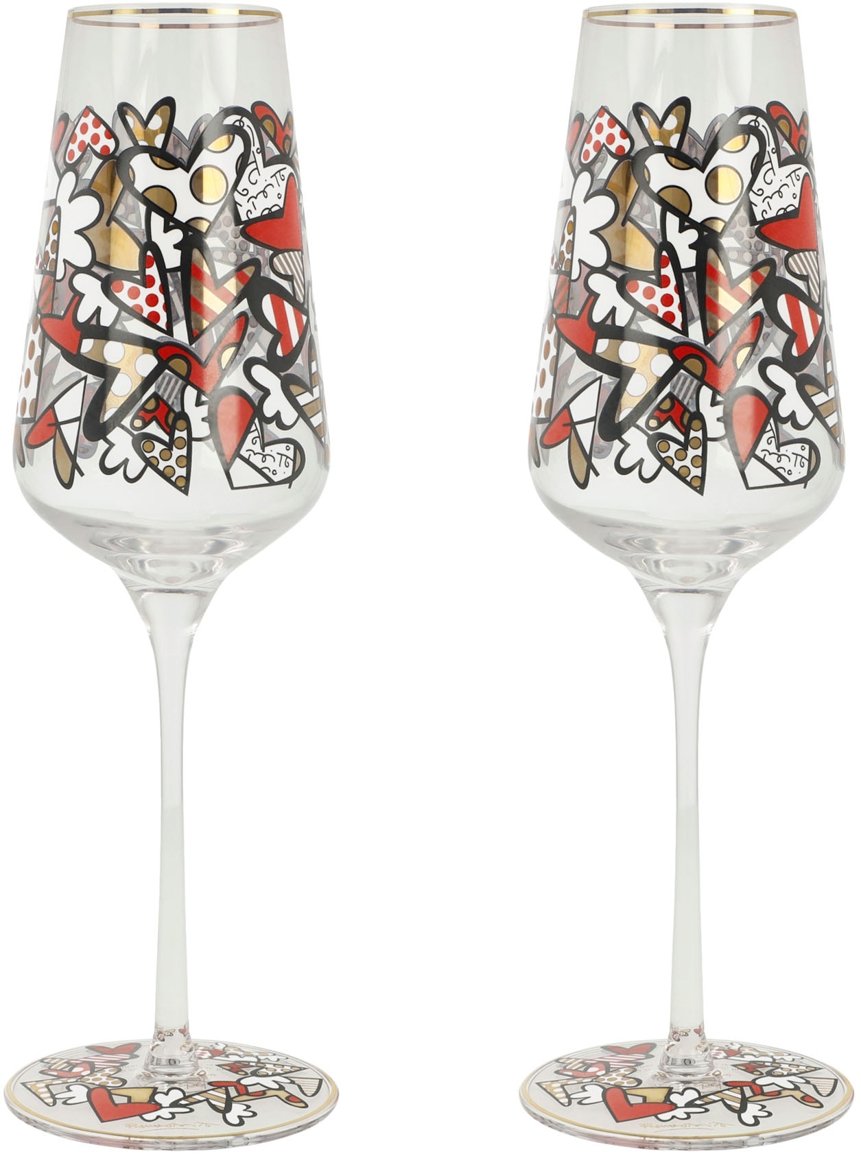 Sektglas GOEBEL, B:7,5cm H:23,5cmbunt, Glas, Trinkgefäße, "Sektglas Britto- All We Need Is Love"