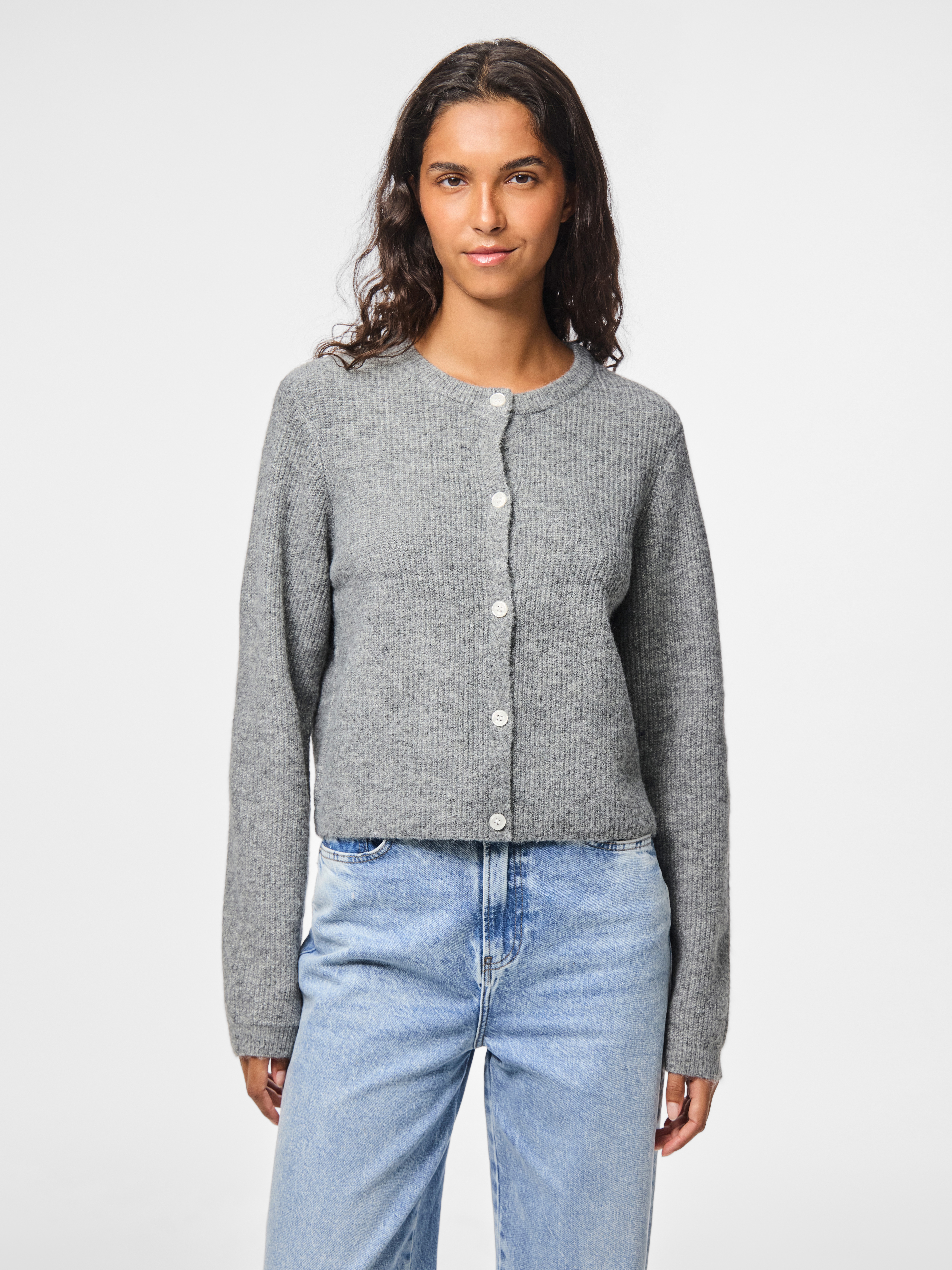 pieces Strickjacke "PCSILLY LS O-NECK KNIT CARDIGAN NOOS BC" Materialmix, regular fit
