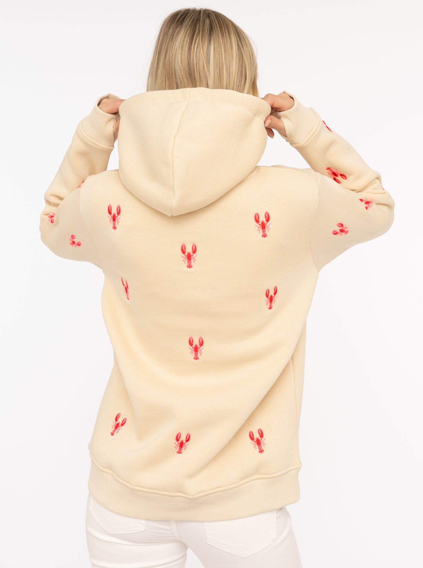 Thumbnail - Zwillingsherz Kapuzensweatshirt Hummer-Stickerei, Kapuze, Kordelzug, Baumwollmix