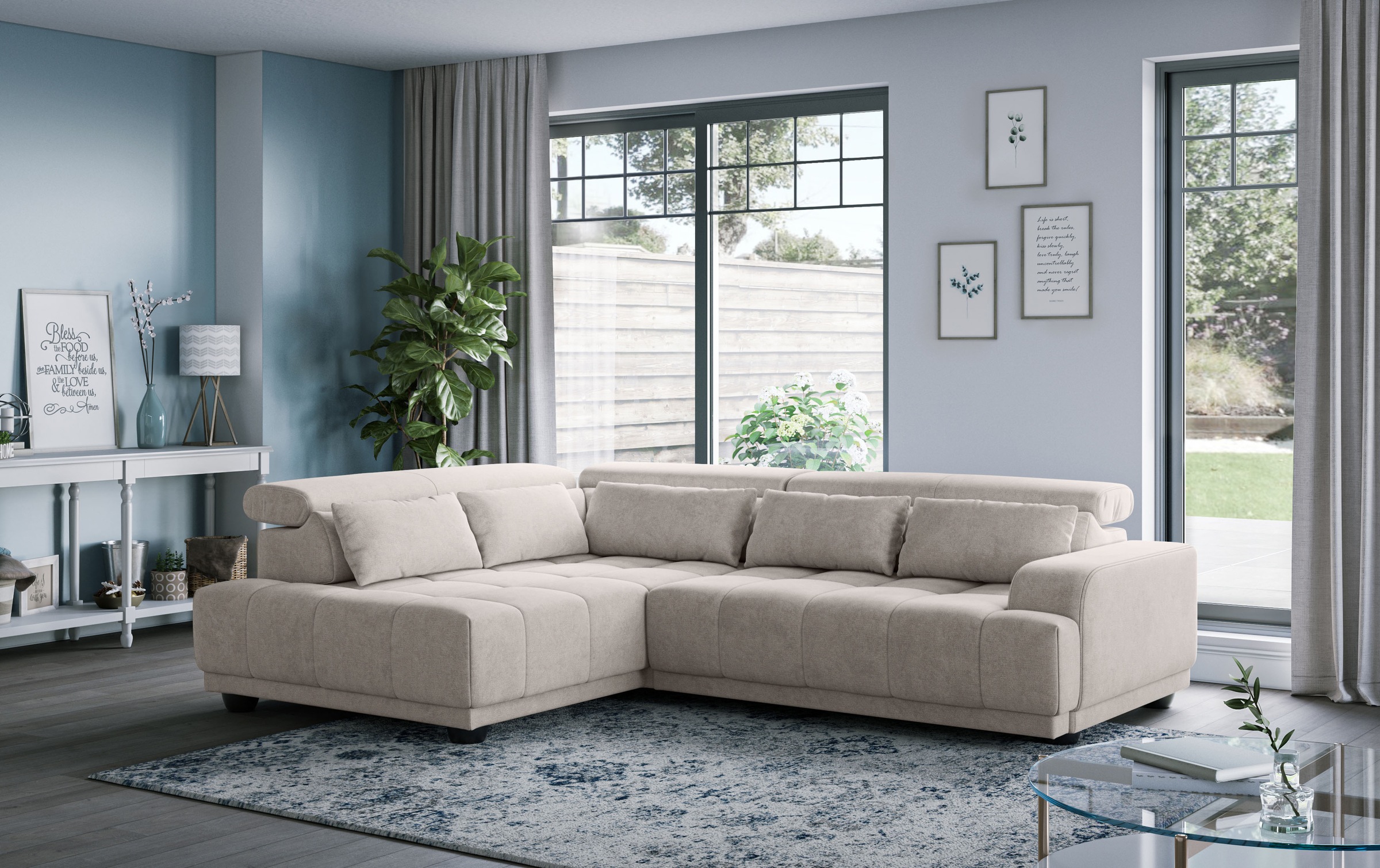 Ecksofa COTTA "Jade L Form, B: 270 cm, mit Kopfteilverstellung & Nierenkissen", elephant, T:203cm, 100% POLYESTER (PES), Sofas, Ecksofa, optional elektr. Sitztiefenverstellung, Topseller