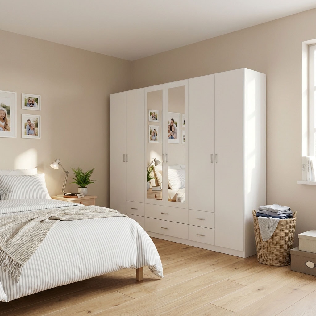 rauch Kleiderschrank »Schrank Garderobe Ankleide GAMMA Breiten 91/136/181/226/271/315/360 cm« in 3 Ausstattungen BASIC/CLASSIC/PREMIUM (inkl. SOFT-CLOSE-Funktion),  verschiedene Griff-Varianten, mit Spiegel TOPSELLER MADE IN GERMANY