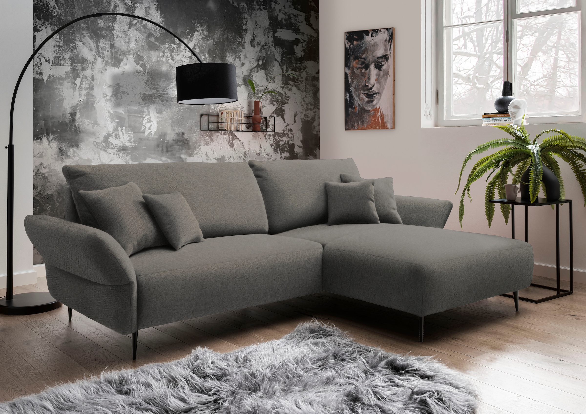 Home affaire Ecksofa "Amarena modern & bequem, verstellbare Armlehnen, L-Form" inklusive Armlehnenverstellfunktion, inkl. 4x Zierkissen