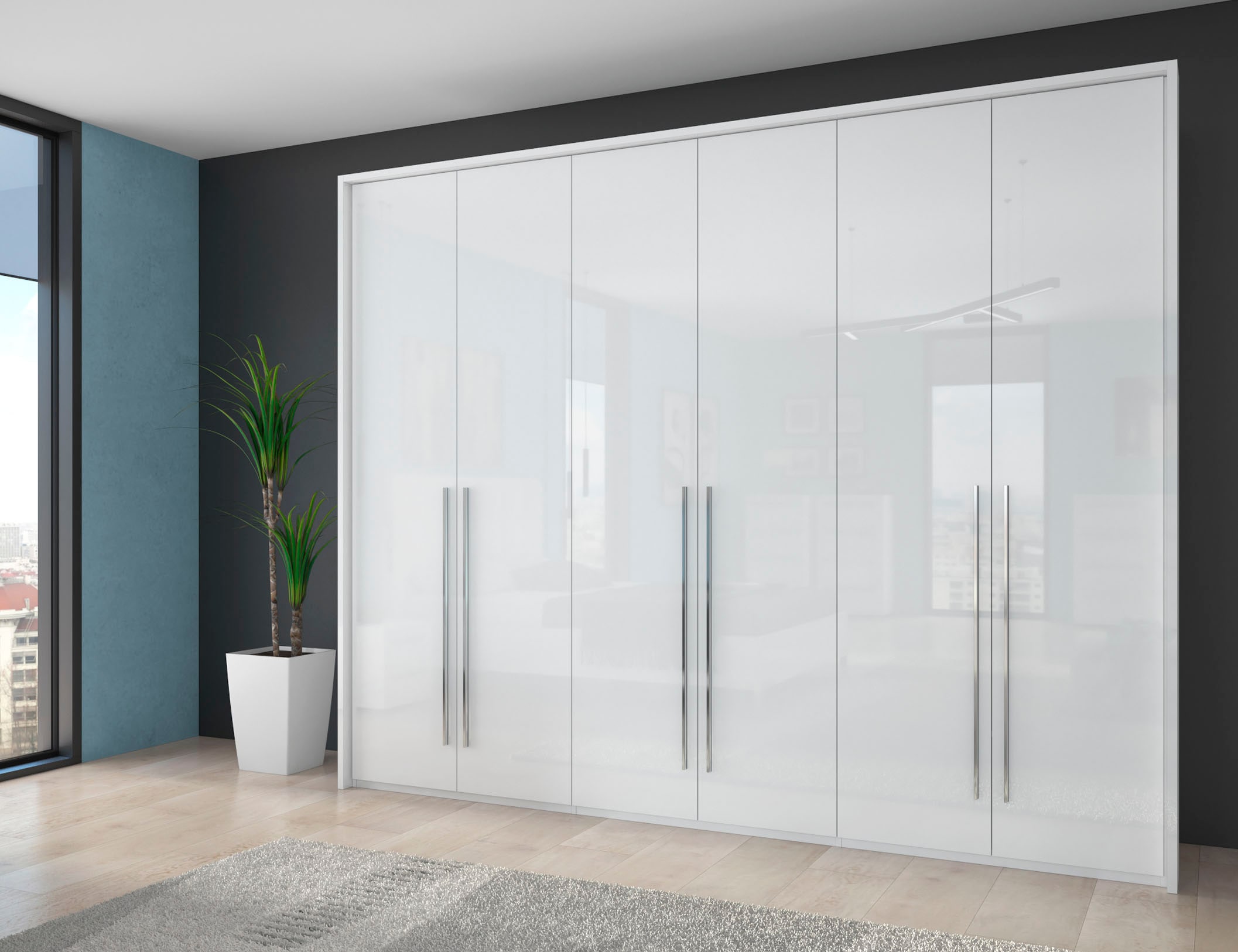 OTTO home Kleiderschrank "Piano, inklusive Rahmen und Beleuchtung, soft-close-Funktion" viele Breiten zur Auswahl, 226cm hoch, beige oder weiß, UV lackiert, Hochglanzfronten, FSC-zertifiziert