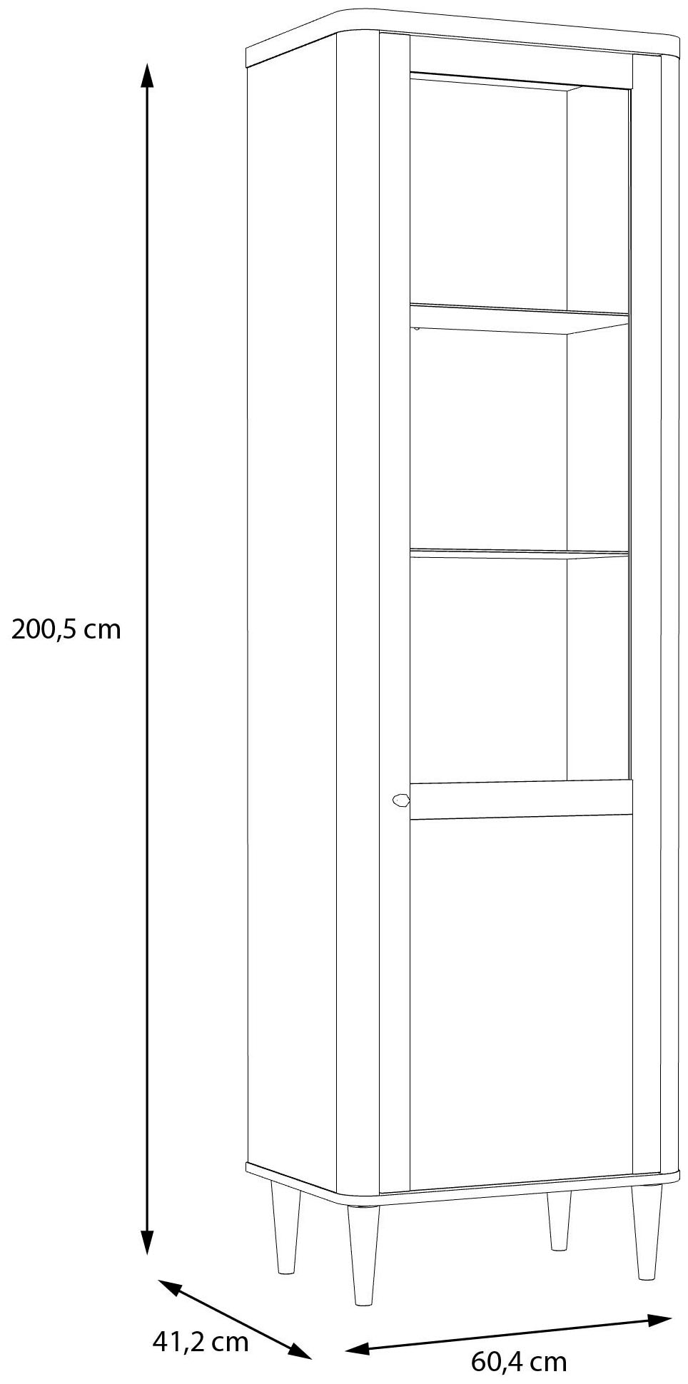 FORTE Vitrine, B/H/T 60,4/200,5/41,2 cm, Echtholzfüße