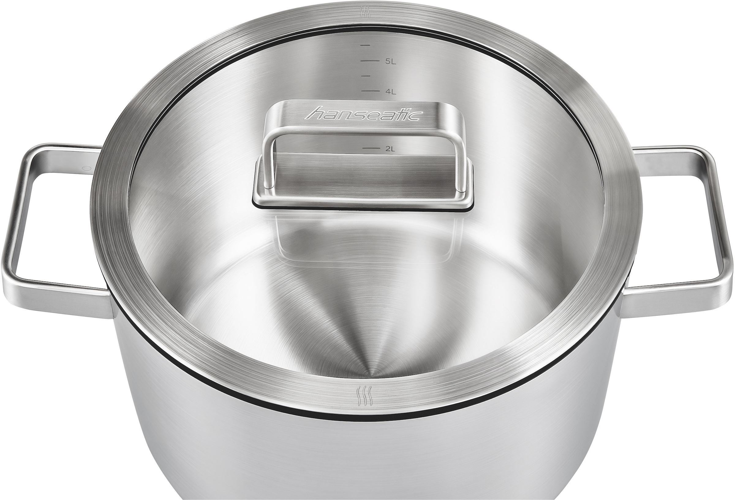 Hanseatic Topf-Set »PREMIUM«, Edelstahl, (Set, 9 tlg., Kochtopf 1x 16 cm / 2x 20 cm / 1x 24 cm, Stielkasserolle 16 cm), handfreundliche Griffe, Literskala, Glasdeckel, Induktion
