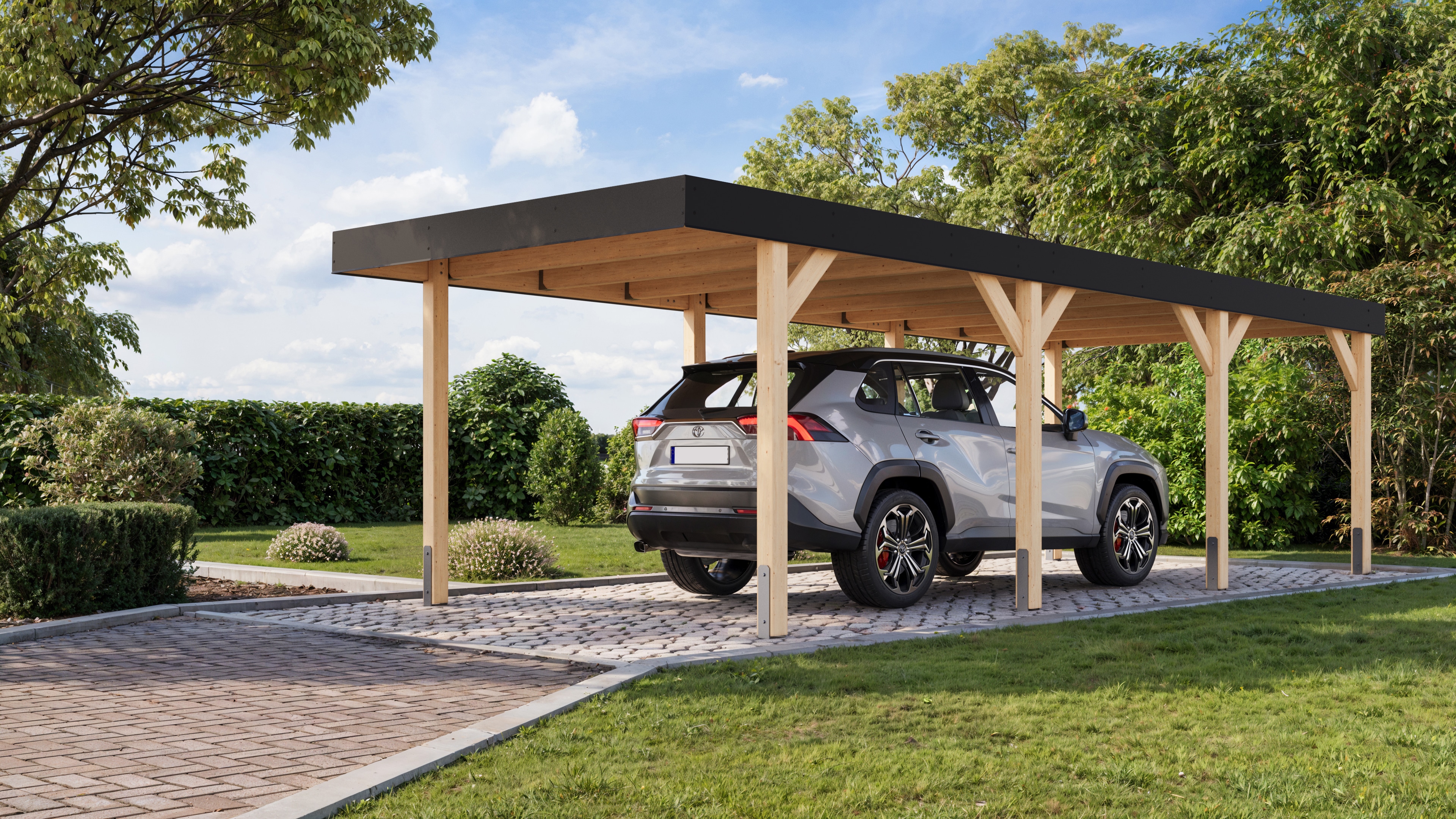 Karibu Einzelcarport Leimholz 288 cm naturbelassen aus kesseldruckimprägniertem Massivholz