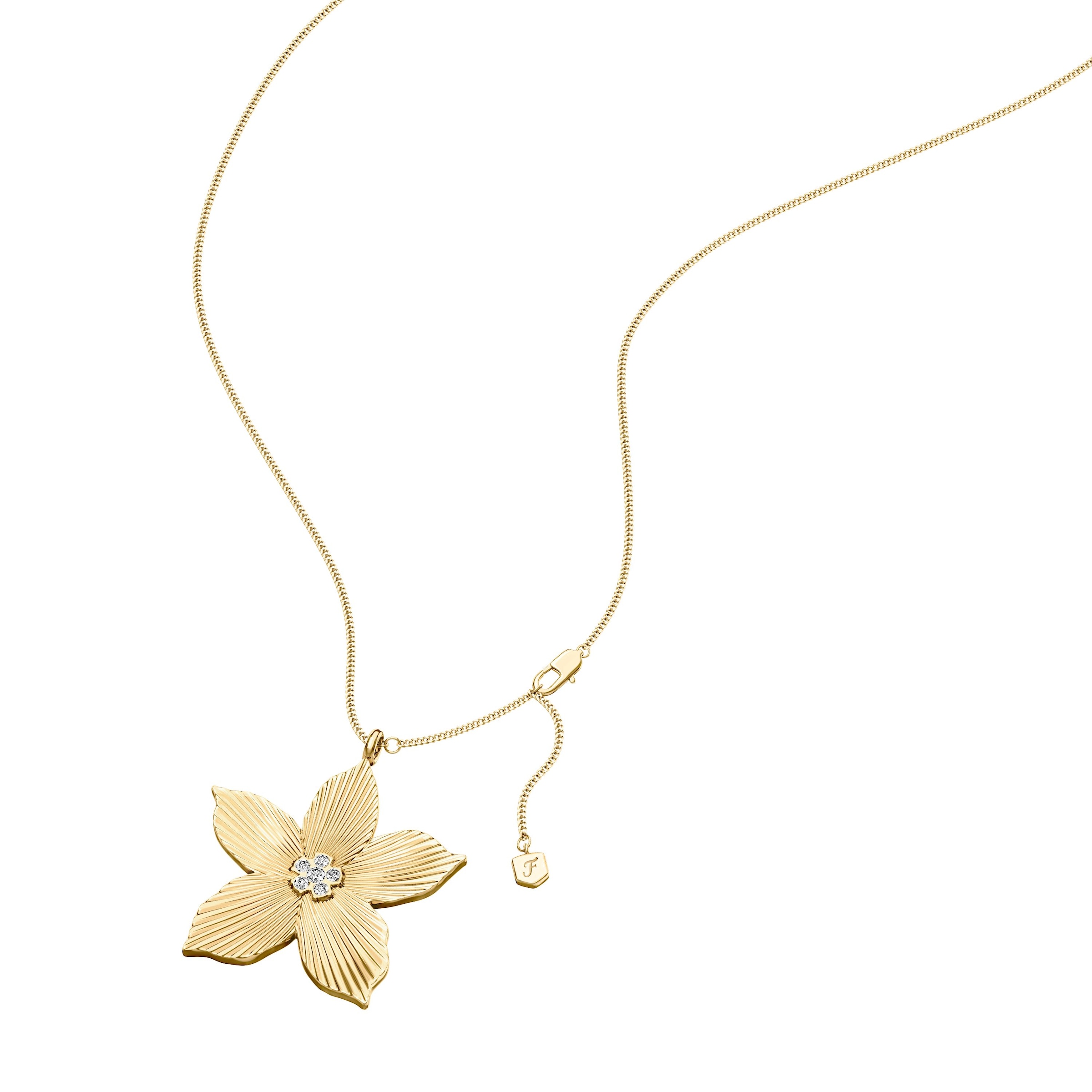 Fossil Kette mit Anhänger »Schmuck Geschenk Edelstahl Halskette Blume Sutton« mit Glasstein