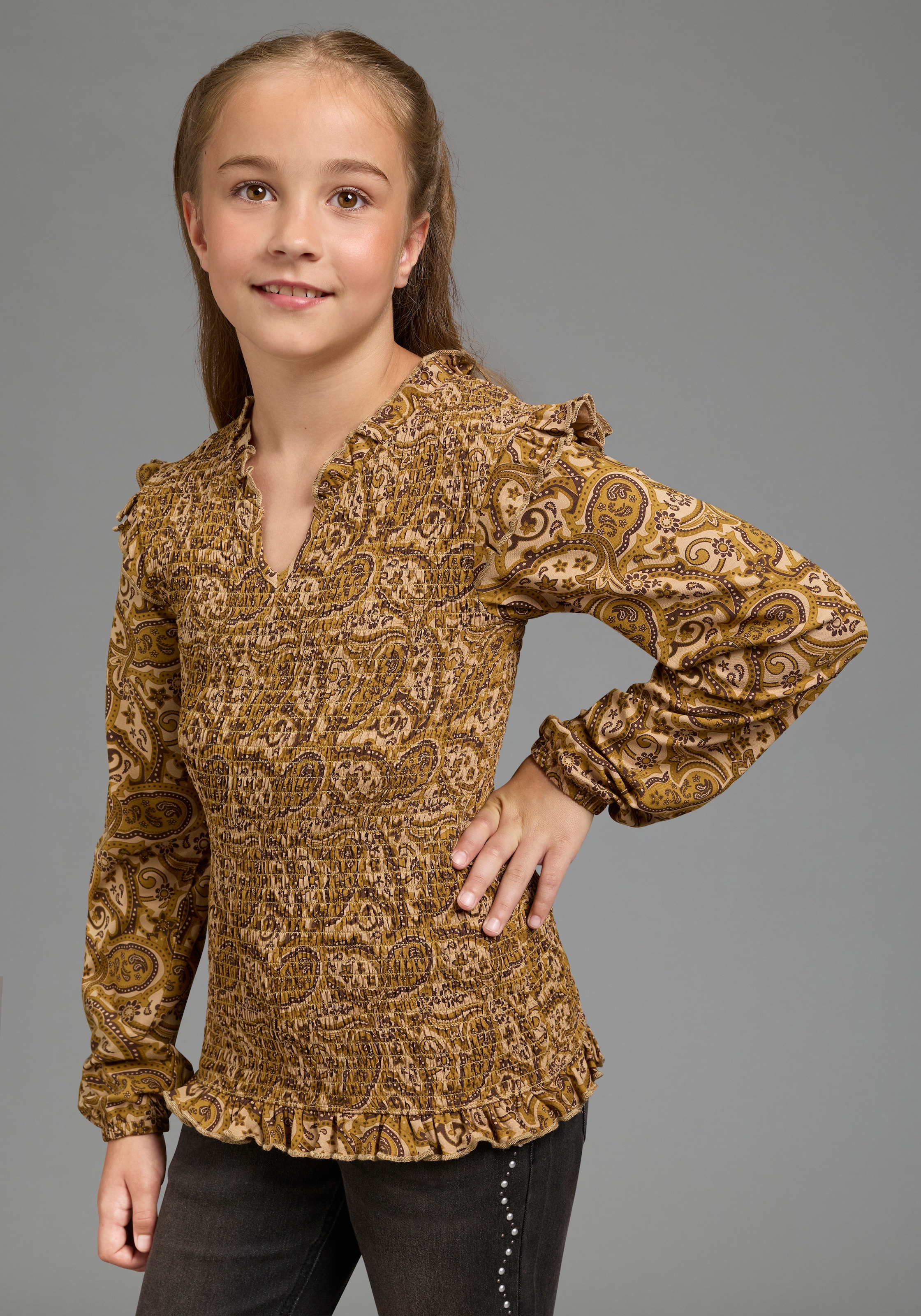 Bruno Banani Langarmshirt "Viskose-Shirt im Allover-Design und Smoke-Effekt" Allover-Shirt aus weicher Viskose, extra eng geschnitten