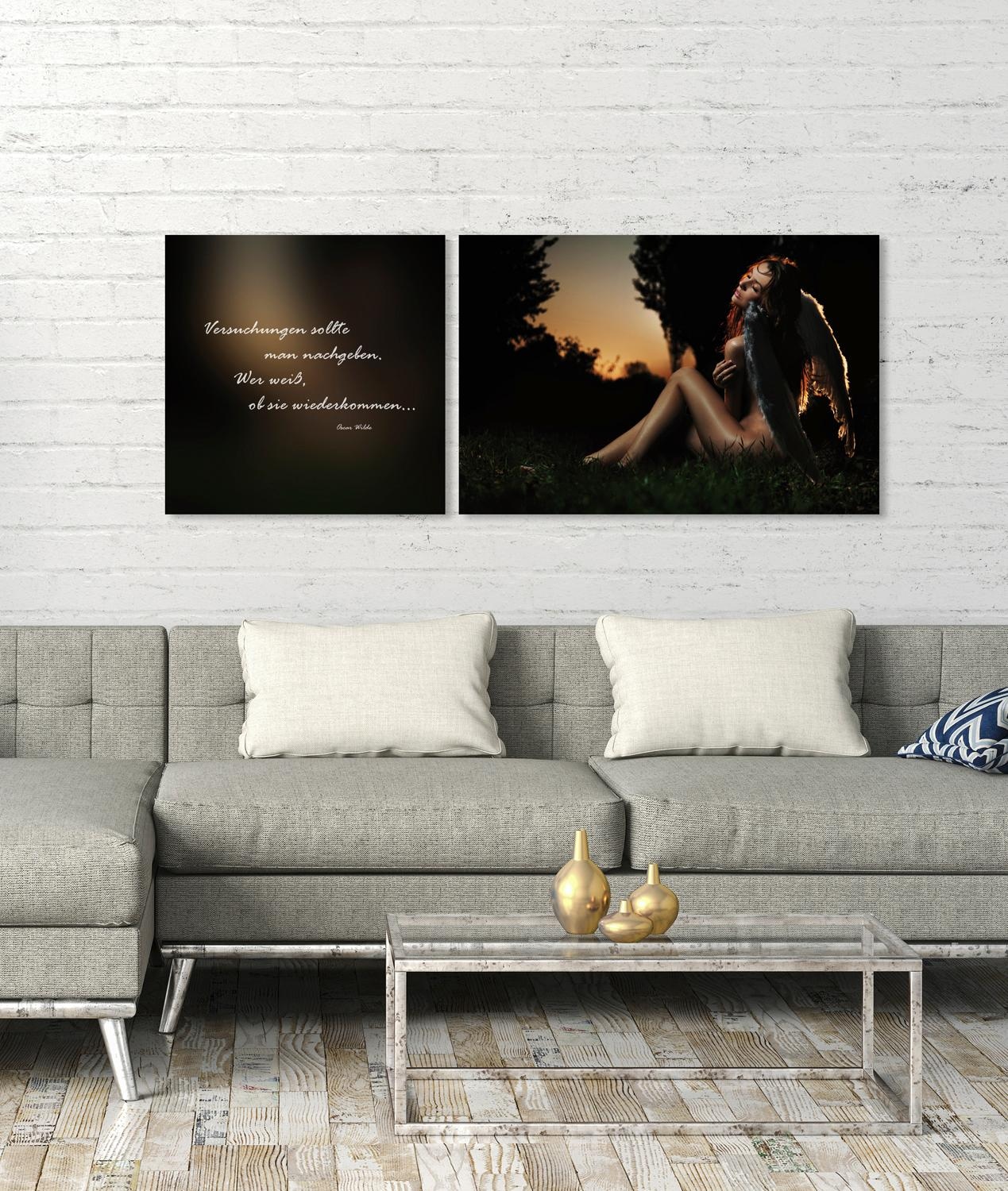 queence Leinwandbild »Versuchungen«, Erotische Bilder-Engel-Kunst-Modern-Spa-Spa Bilder-Sprüche-Sprüche & Texte-Schriftzug-Schriftzüge, (Set), Premium-Leinwandstoff, Handarbeit aus Deutschland, Zitat, 2er Set