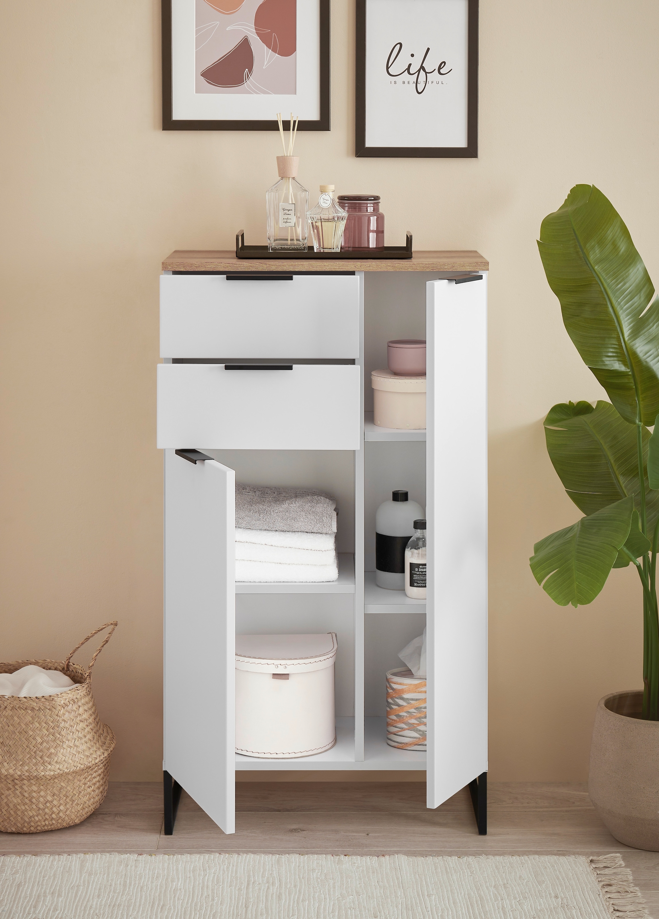 BASIC by Balculina Midischrank »Denver Midischrank, Badezimmerschrank BxHxT 60x106x32« 1 Stk. tlg. Breite 60 cm, Tür L/R montierbar, Softclose