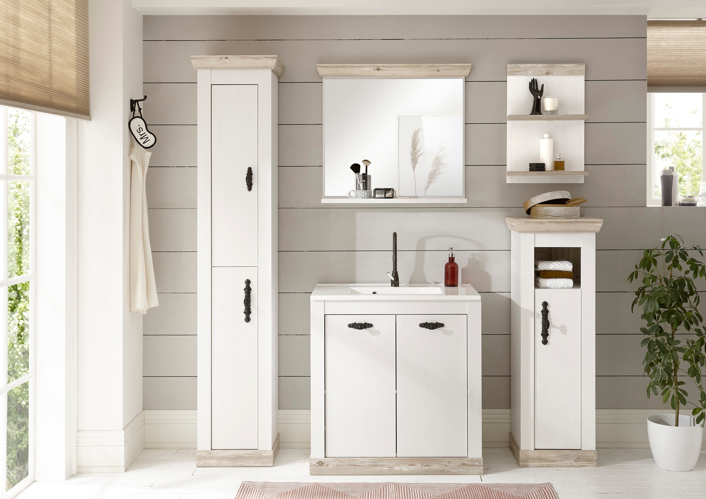 Home affaire Badmöbel-Set "Florenz, Bad im Landhausstil, 5-teiliges Badezim günstig online kaufen