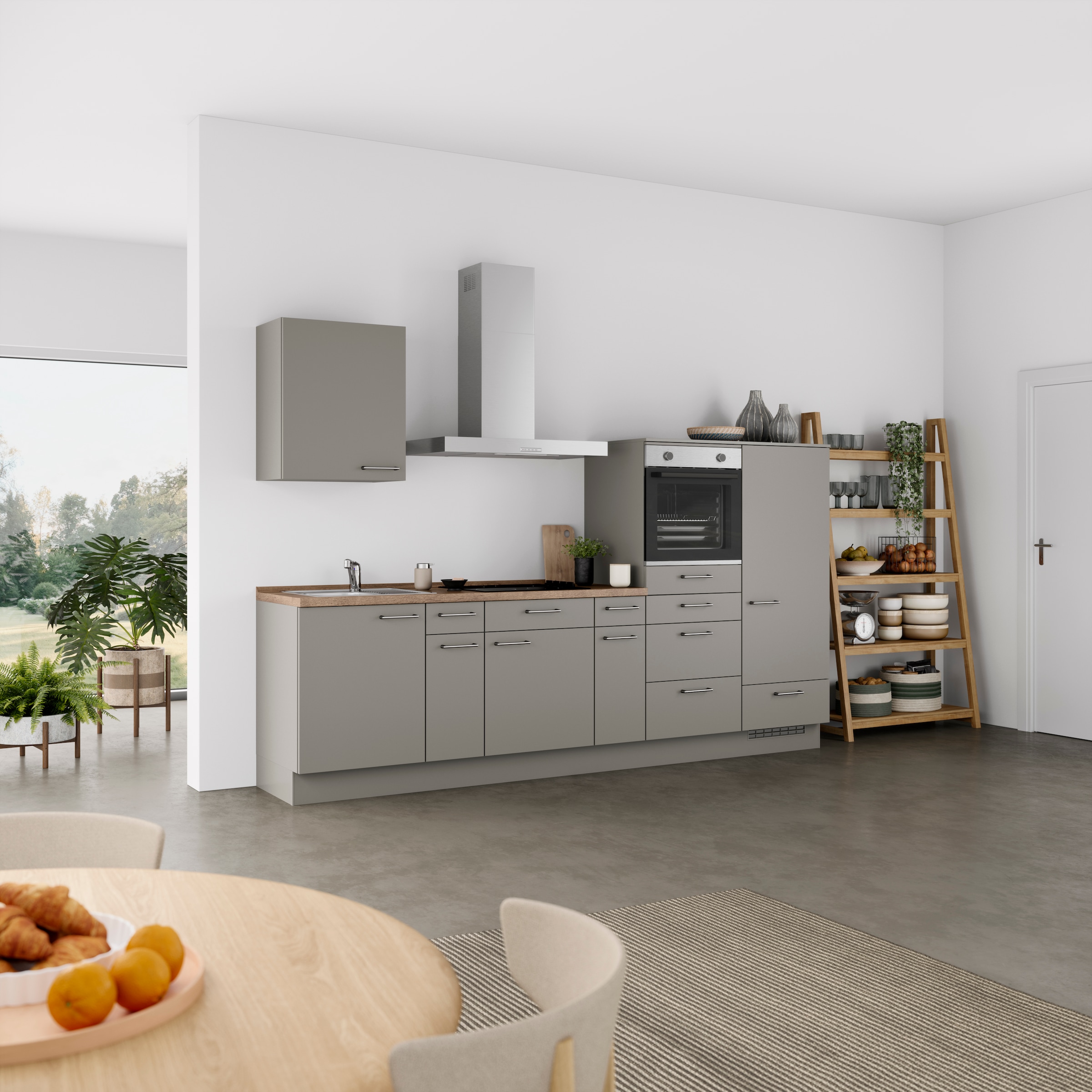 nobilia® Küchenzeile »"Laser I", NEU: individuell anpassbar mit gratis Profi-Beratung« vormontiert, 300 cm breit, optional mit verschiedenen E‑Geräte-Sets