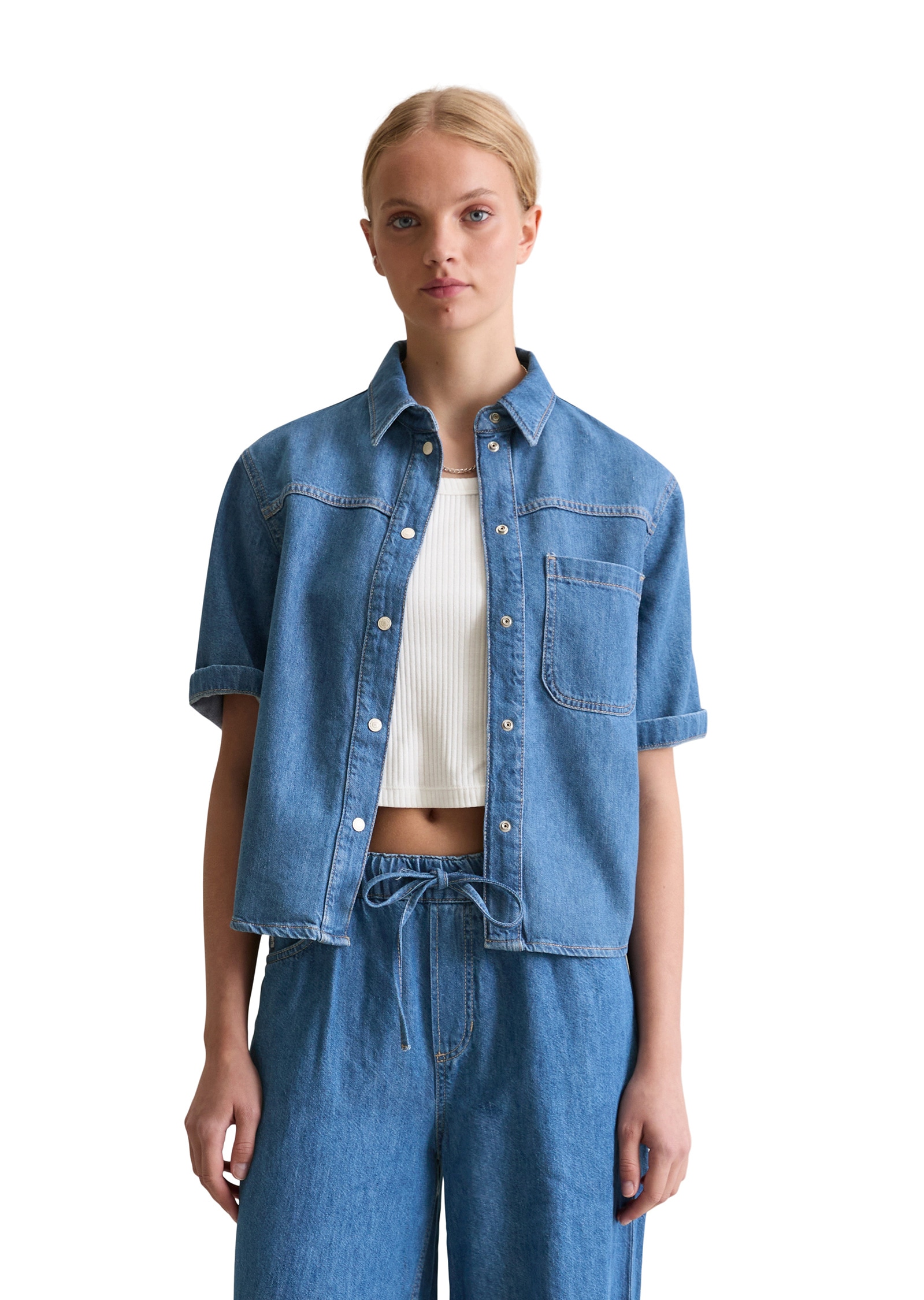 Marc OPolo DENIM Kurzarmbluse "mit recyeltem Leinen-Garn" günstig online kaufen